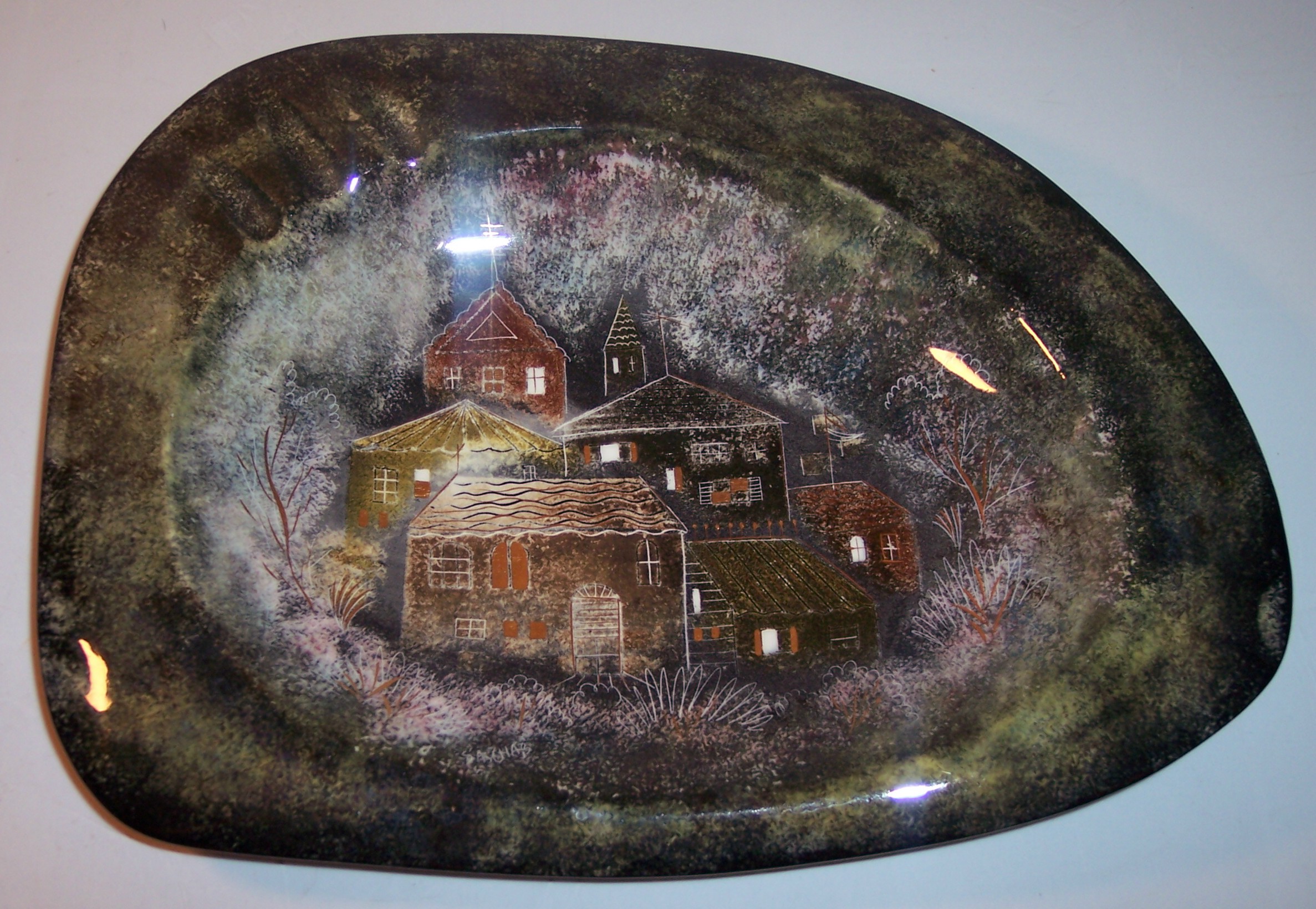 Sascha Brastoff Pottery Large Village Decorated Ashtray