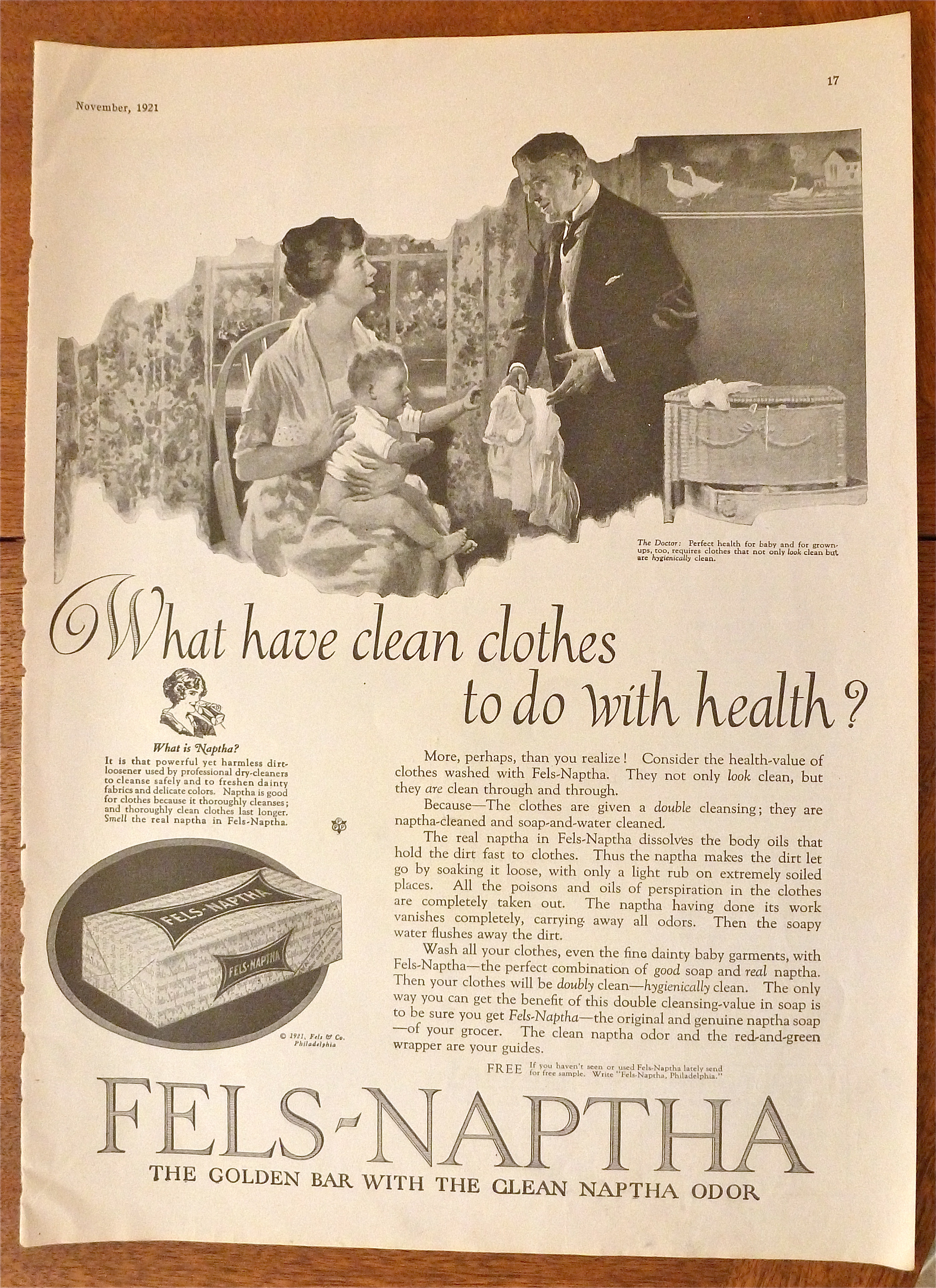 1921 Fels Naptha Soap w/ Woman Holding Child & Talking