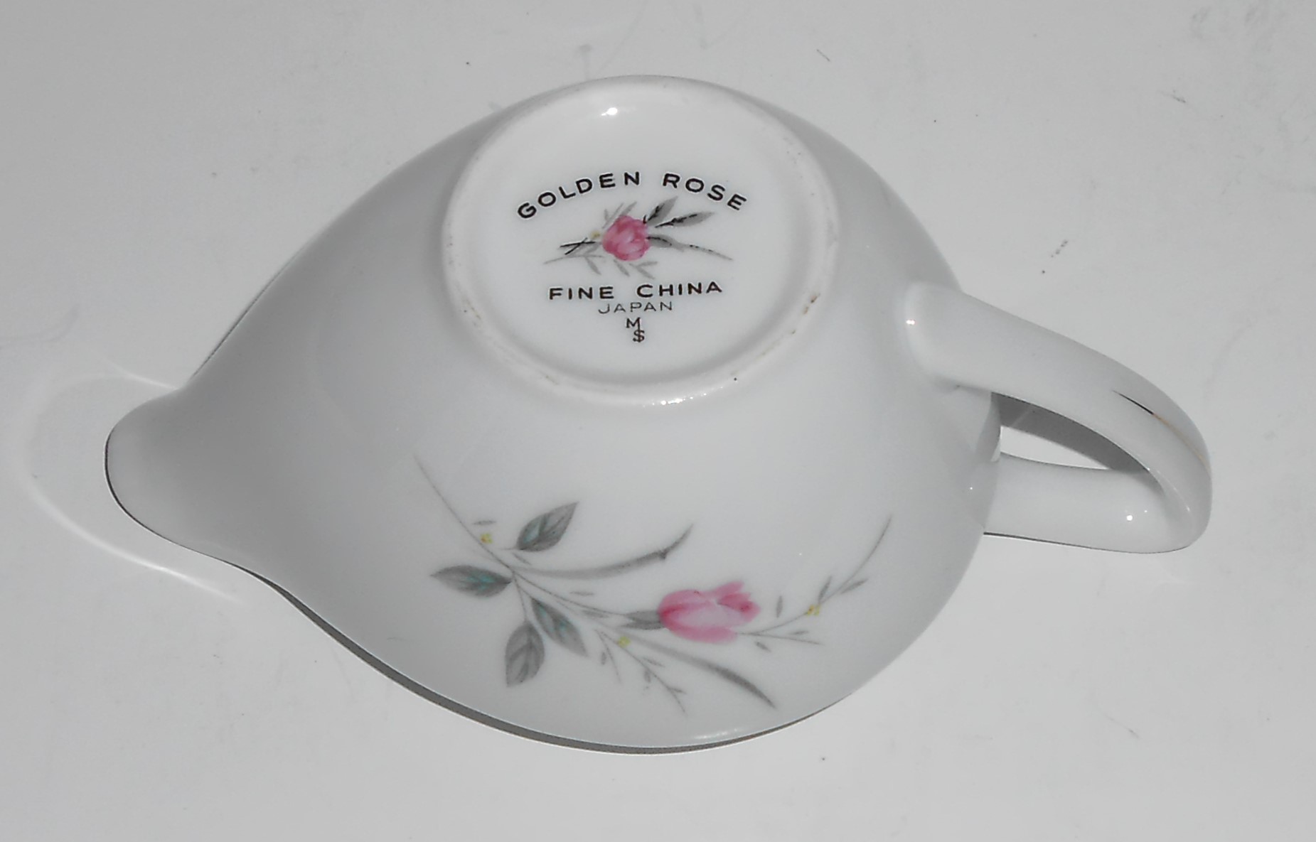 Fine China Porcelain Golden Rose Floral W/Gold Creamer