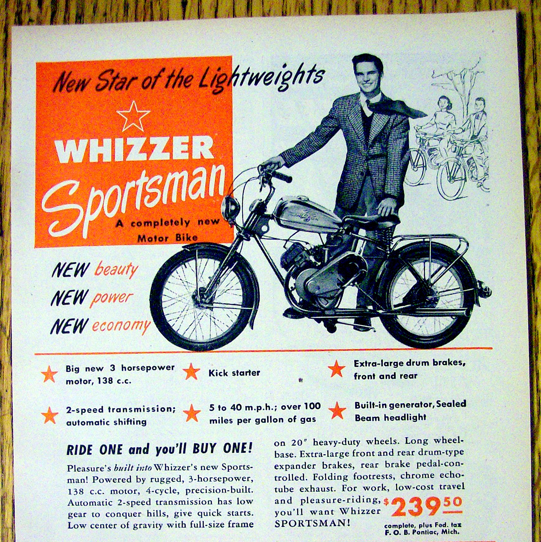 1950 Whizzer Sportsman Motor Bike