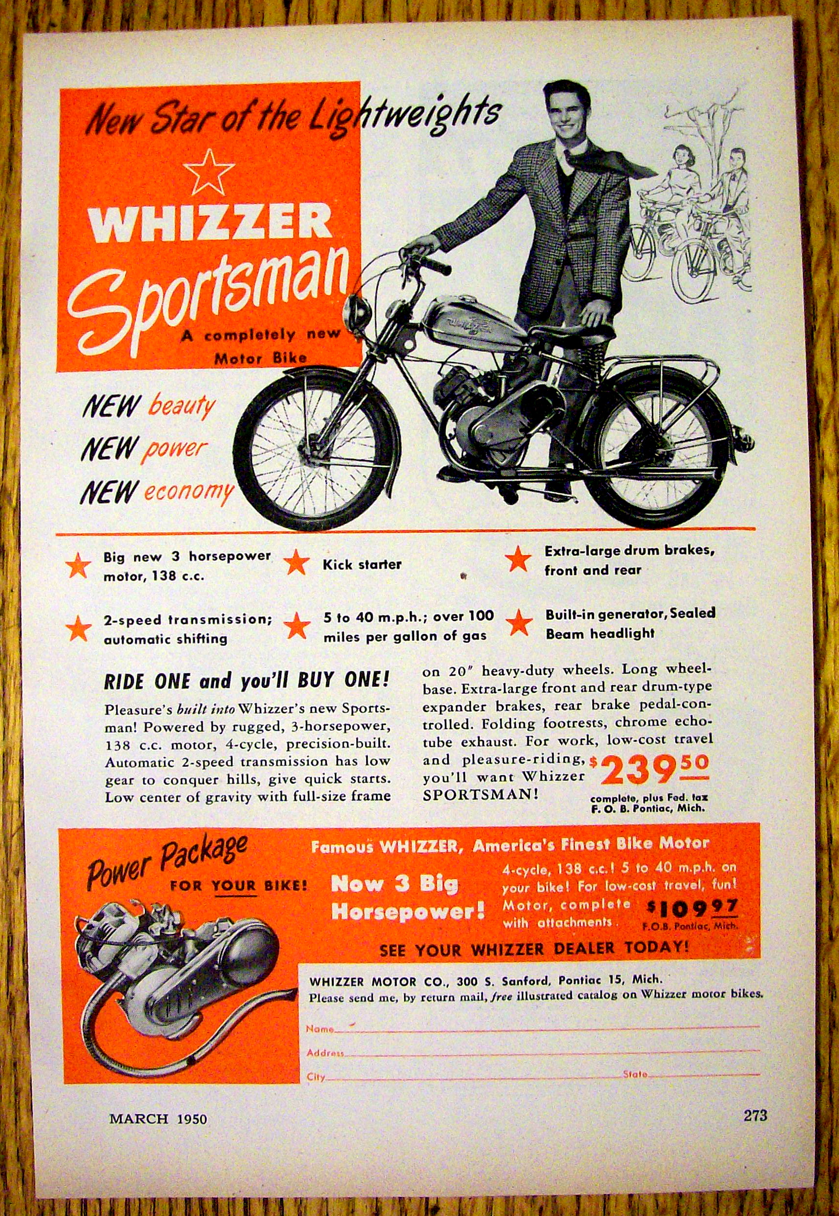 1950 Whizzer Sportsman Motor Bike