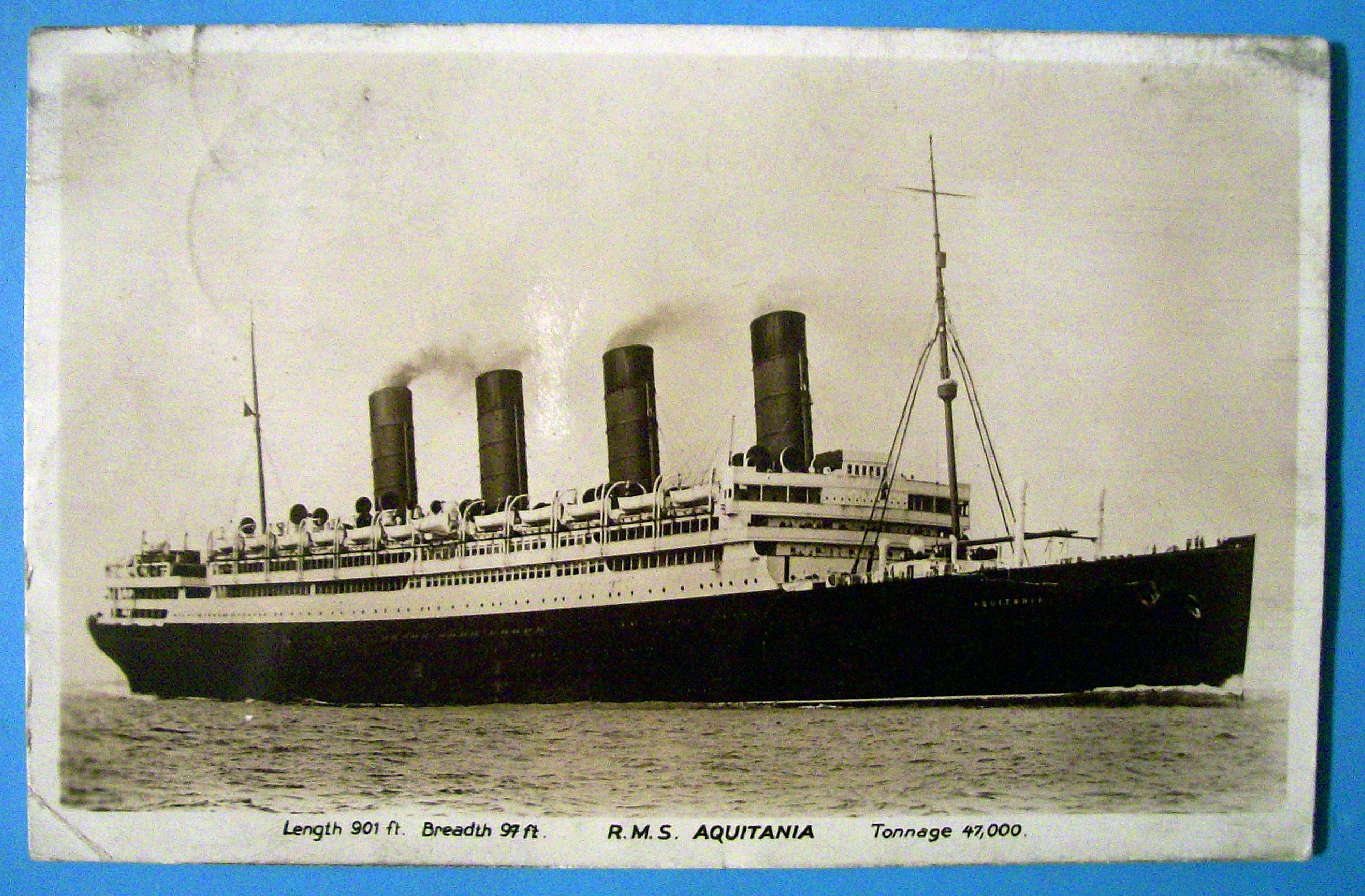 R.M.S. Aquitania Ship Postcard