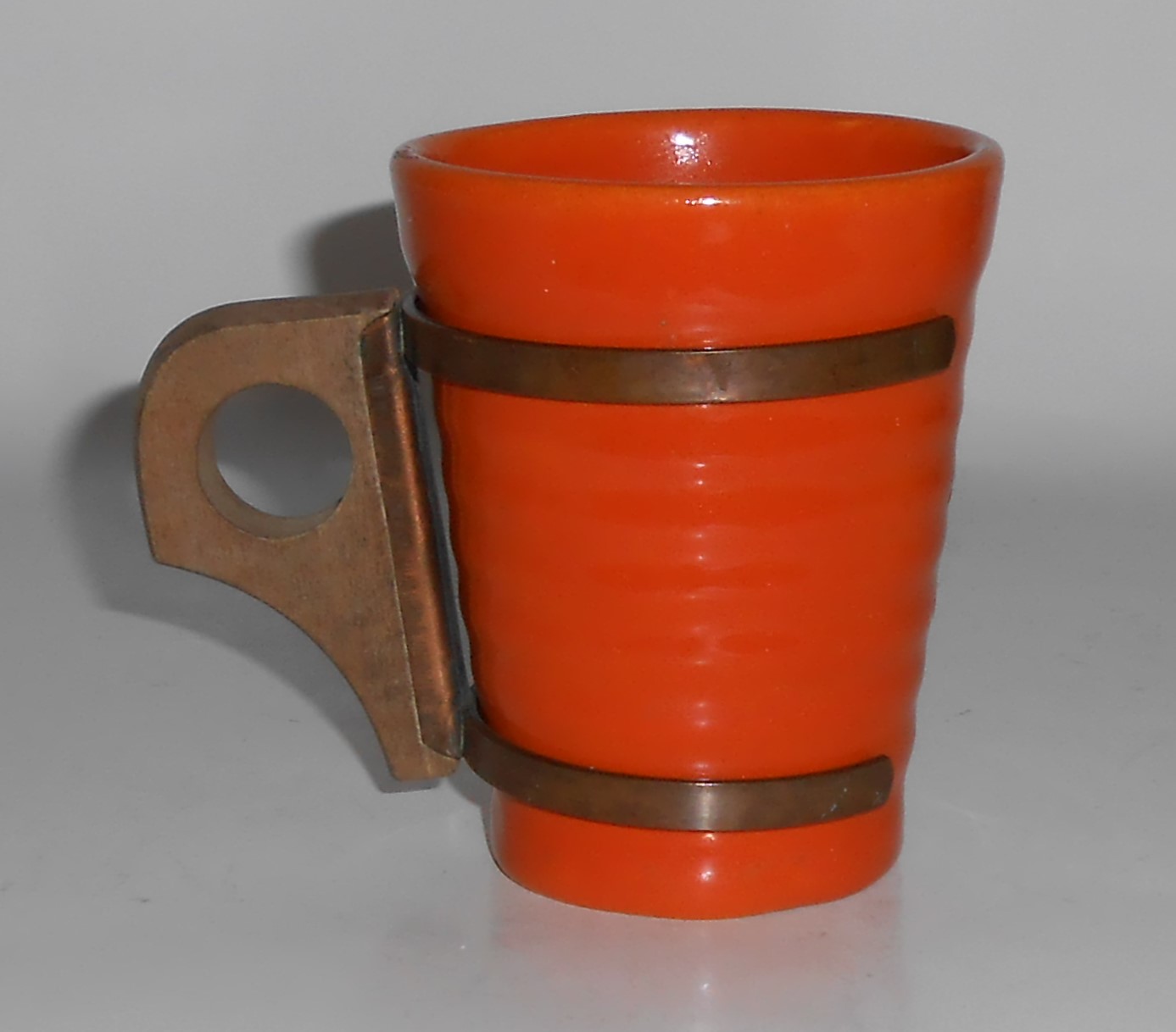 Bauer Pottery Ring Ware 6 Oz Orange Tumbler w/Handle