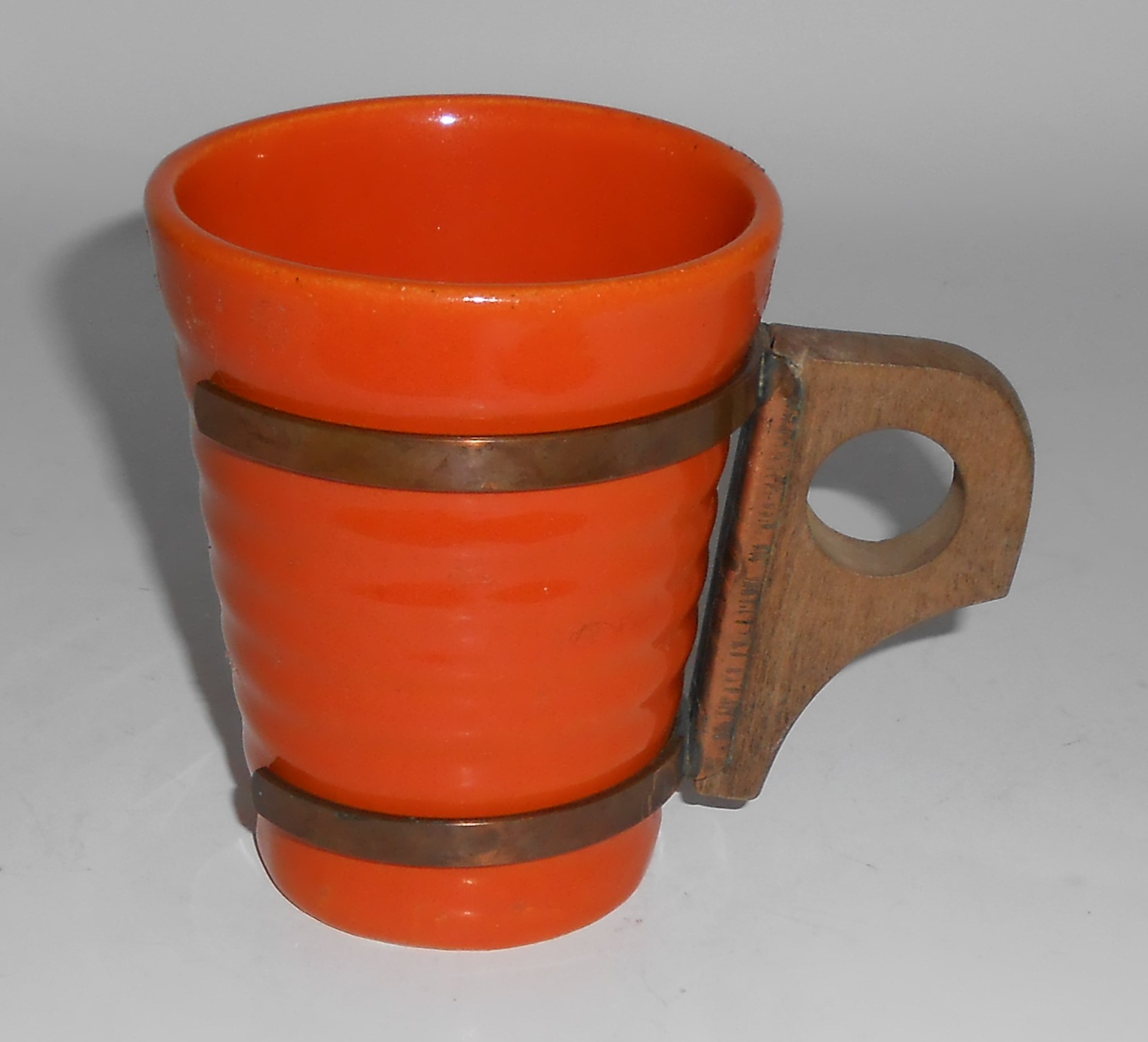 Bauer Pottery Ring Ware 6 Oz Orange Tumbler w/Handle
