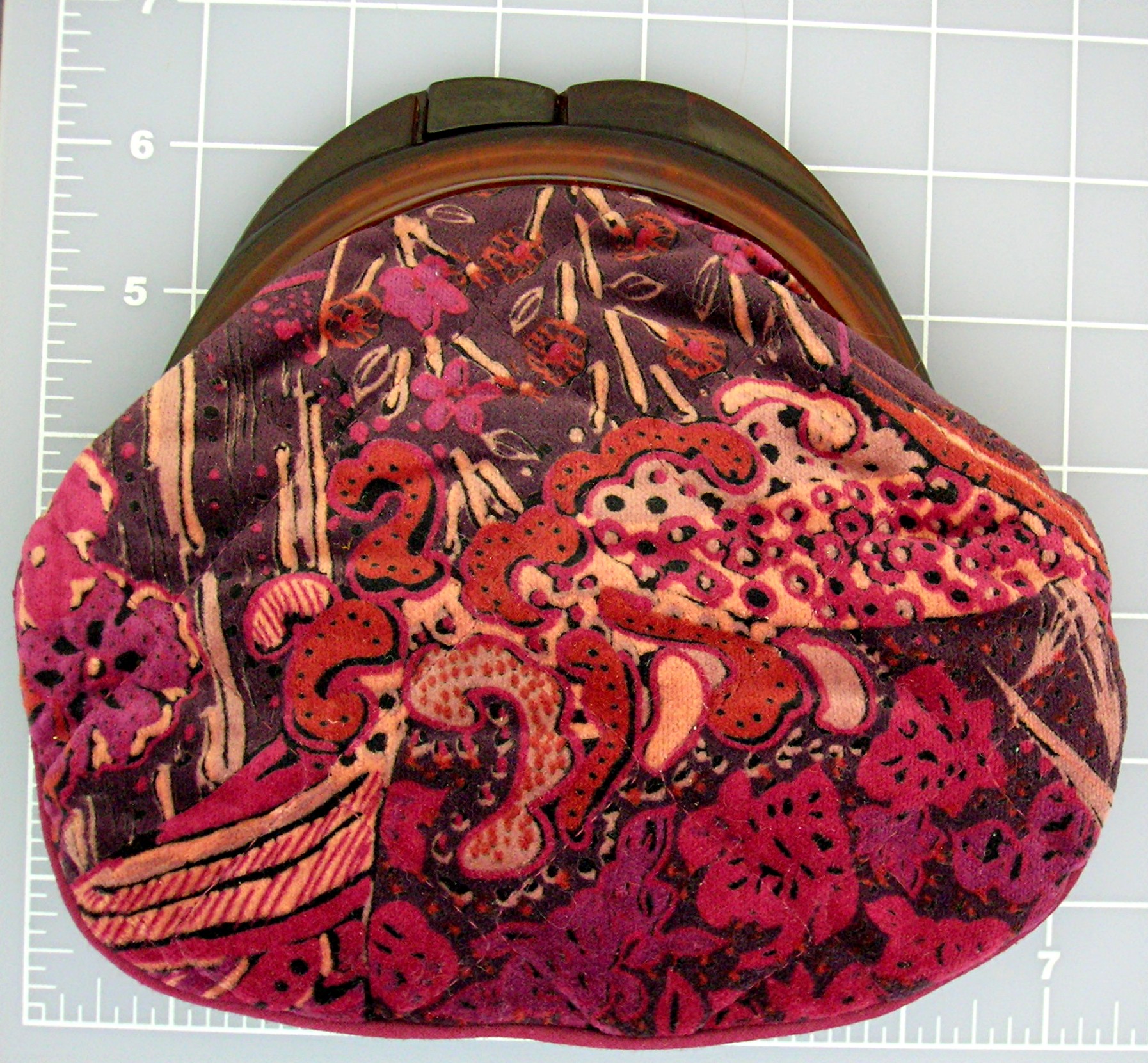 CELEBRITY Burgundy Floral Velvet Evening Purse Lucite