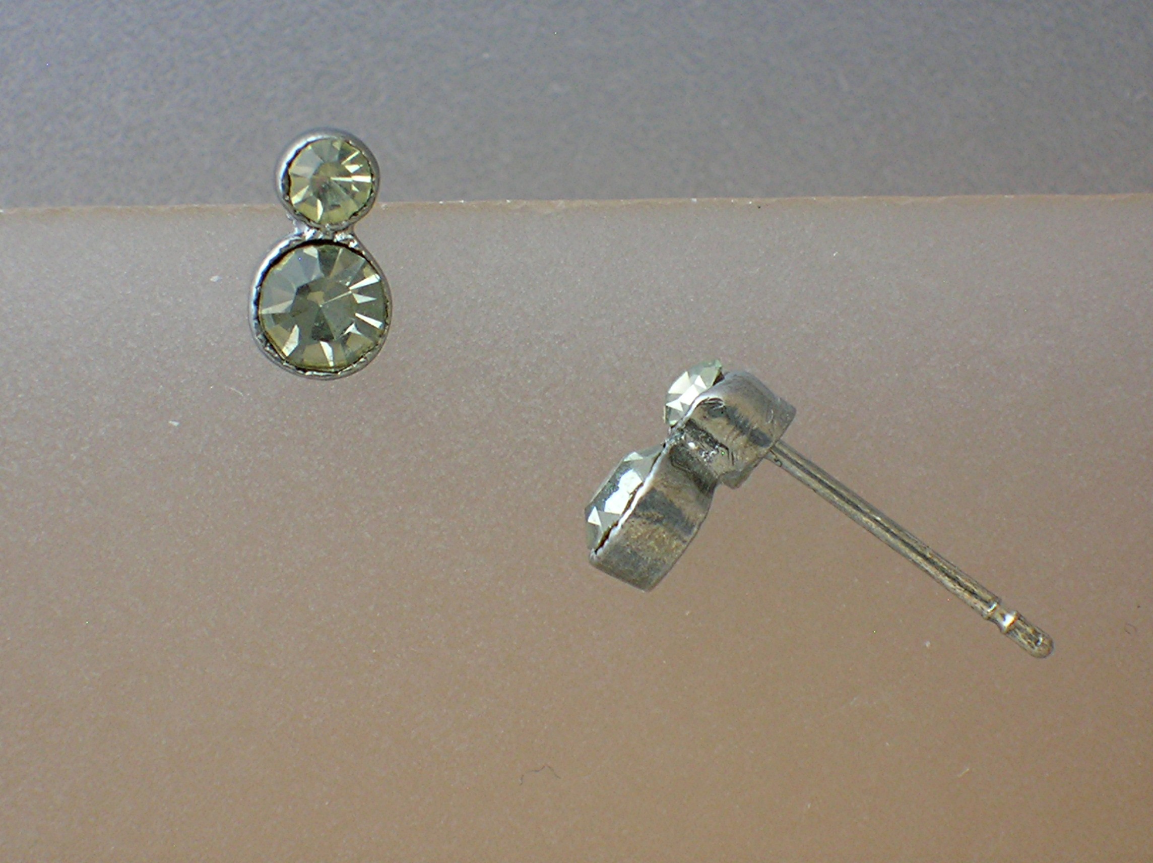 Silverton Bezel Set Double Rhinestone Pierced Earrings