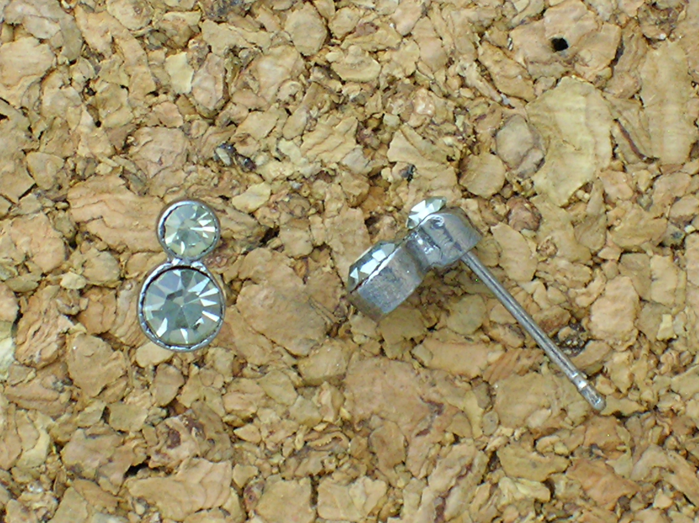 Silverton Bezel Set Double Rhinestone Pierced Earrings