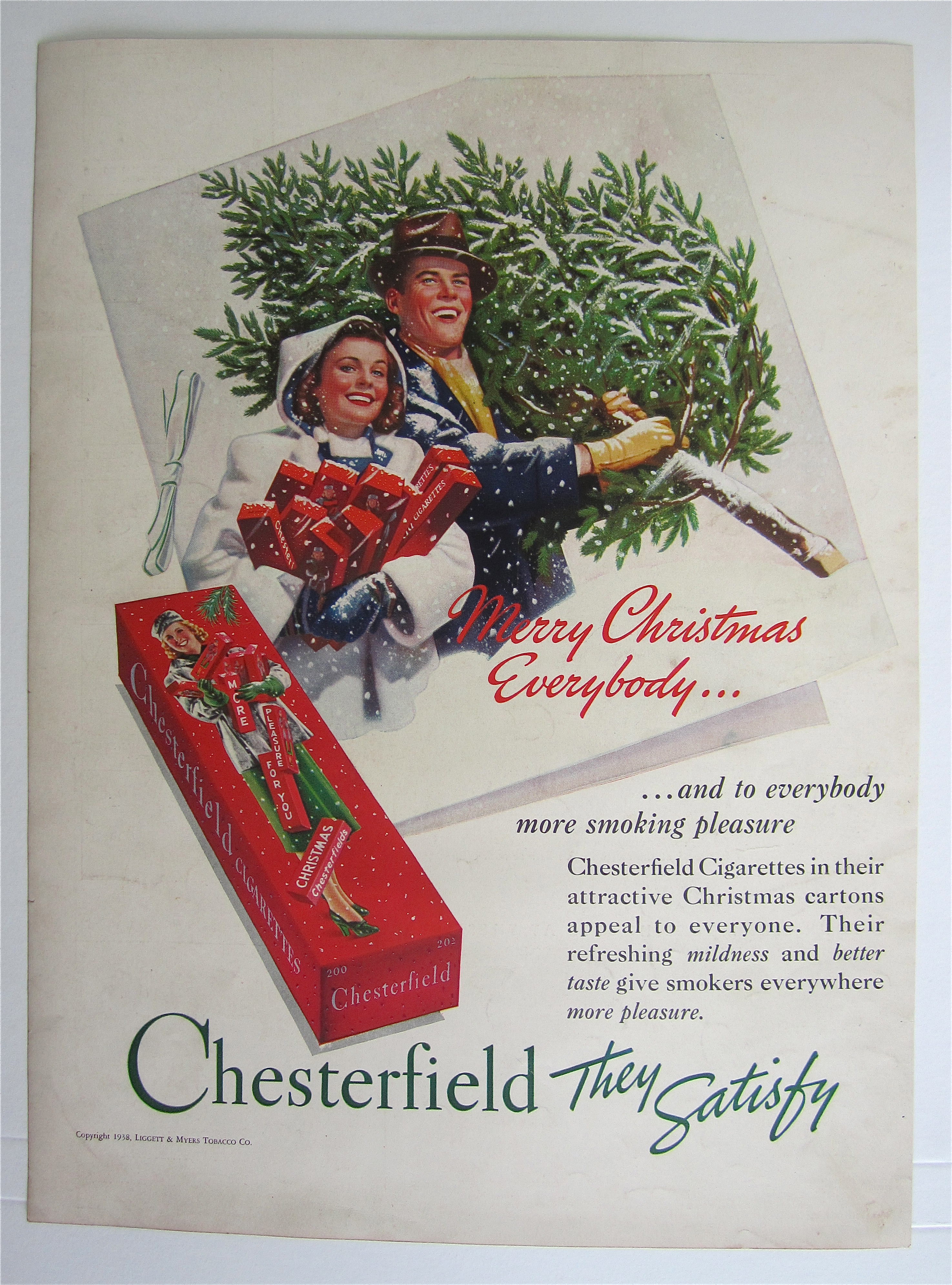1938 Chesterfield Cigarettes w/Man & Woman Walking