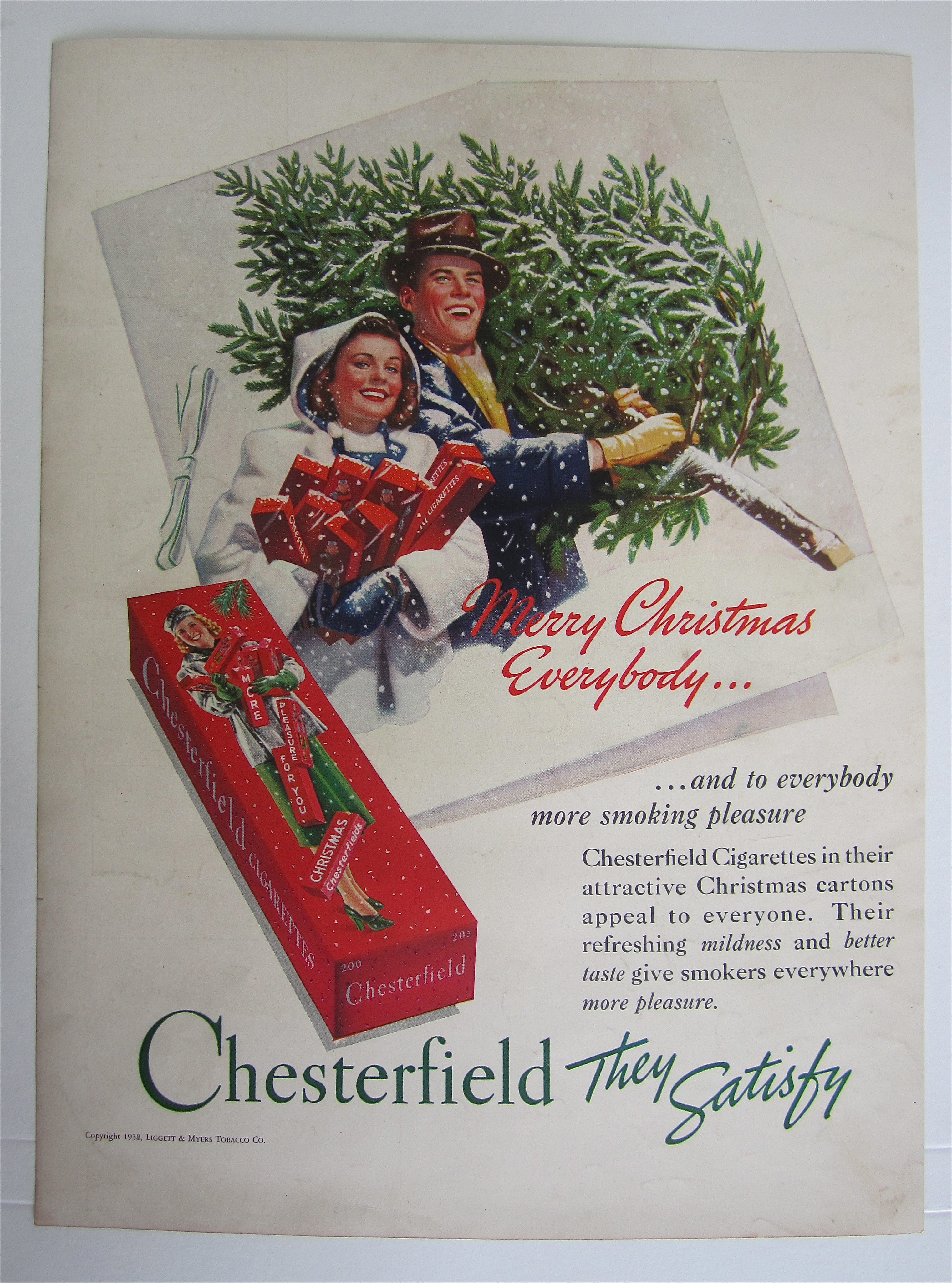 1938 Chesterfield Cigarettes w/Man & Woman Walking