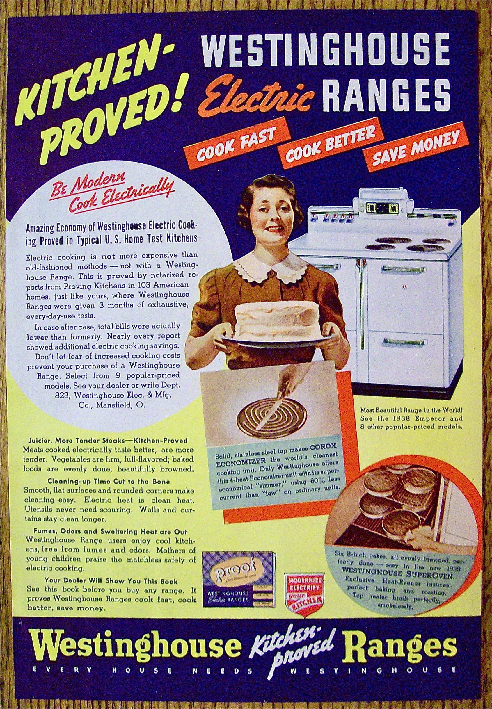 1938 Westinghouse Electric Range w/Woman Holding A Cake