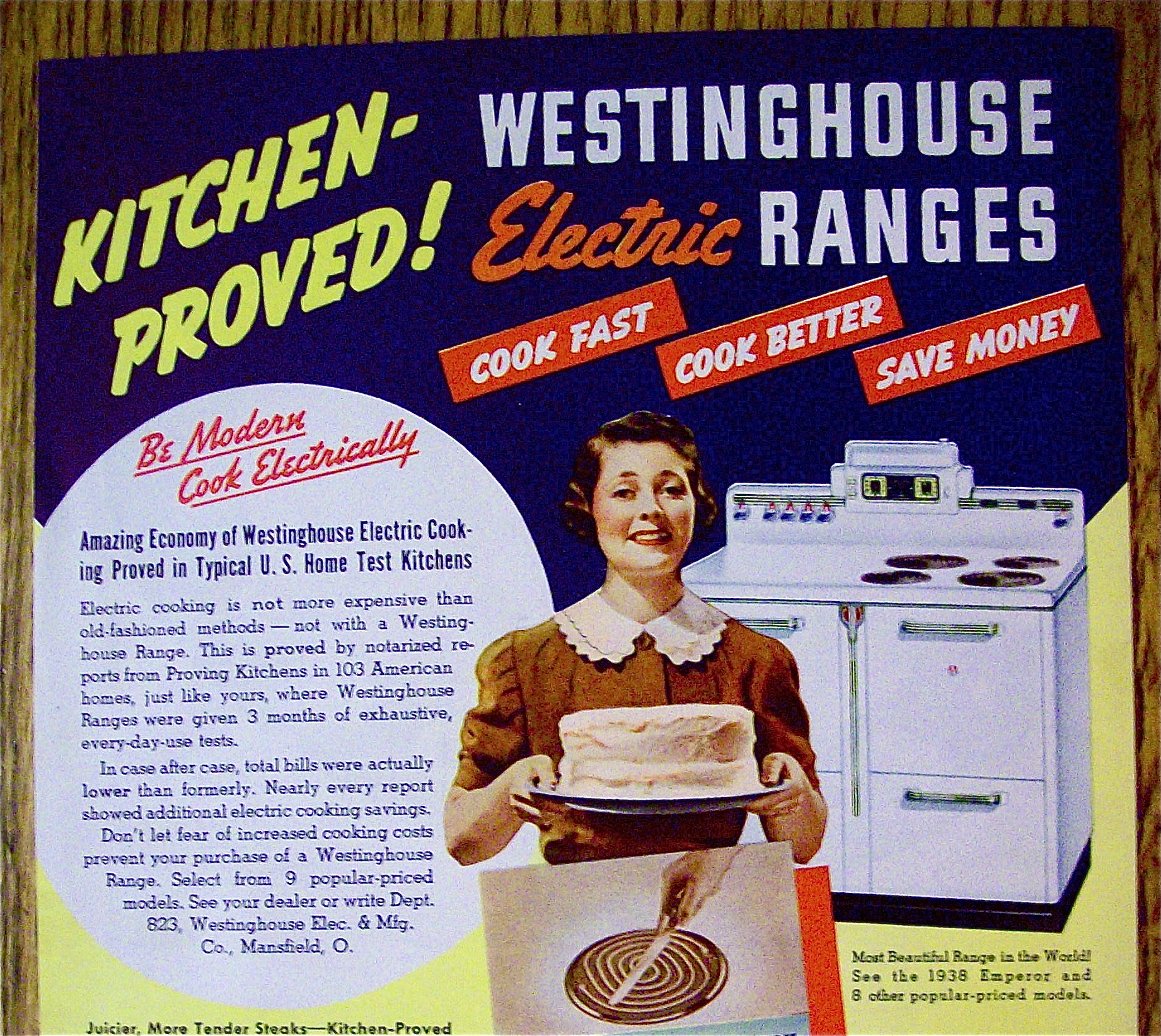 1938 Westinghouse Electric Range w/Woman Holding A Cake