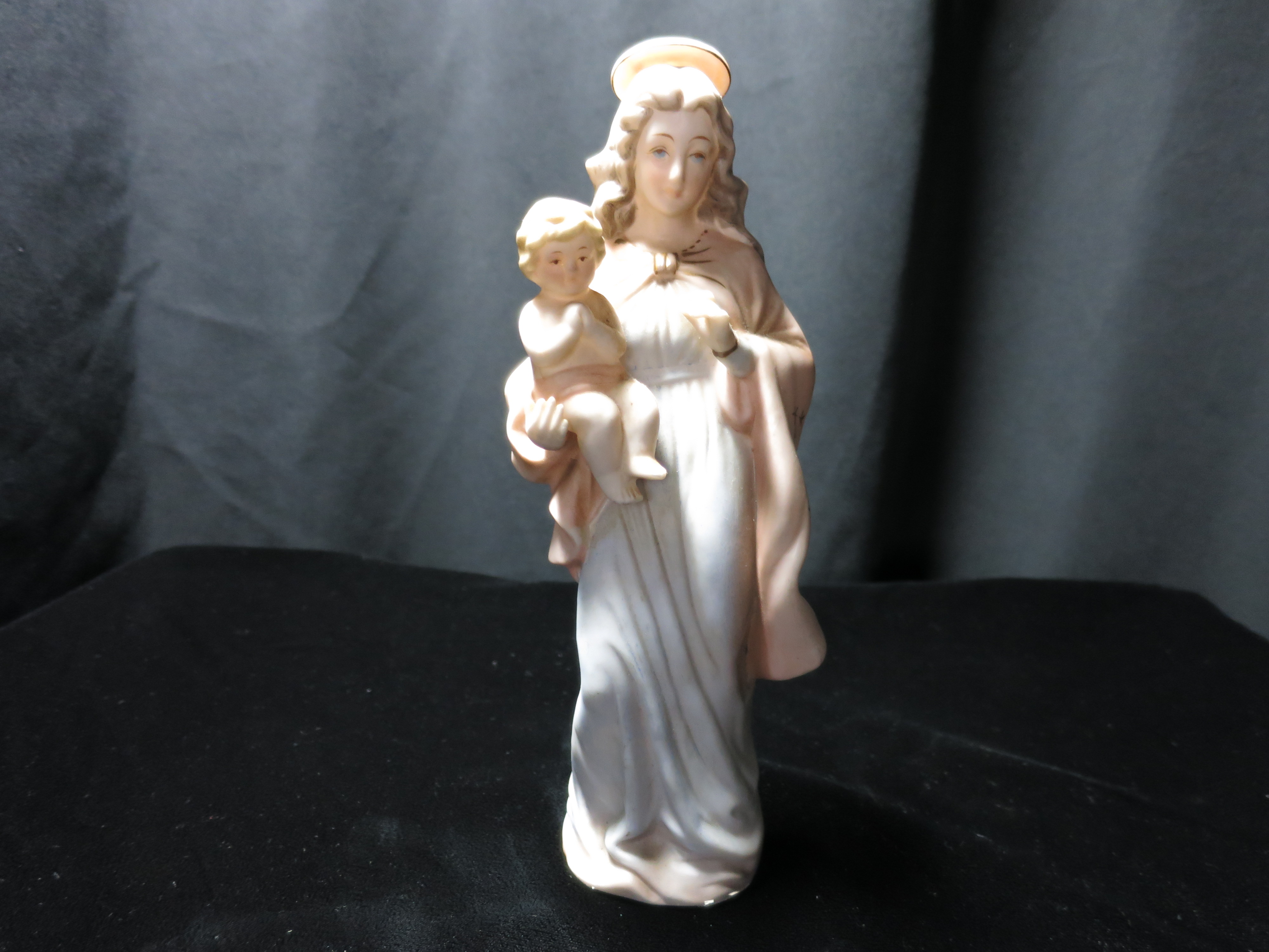 Porcelain Virgin Mother Mary holding Jesus Statue