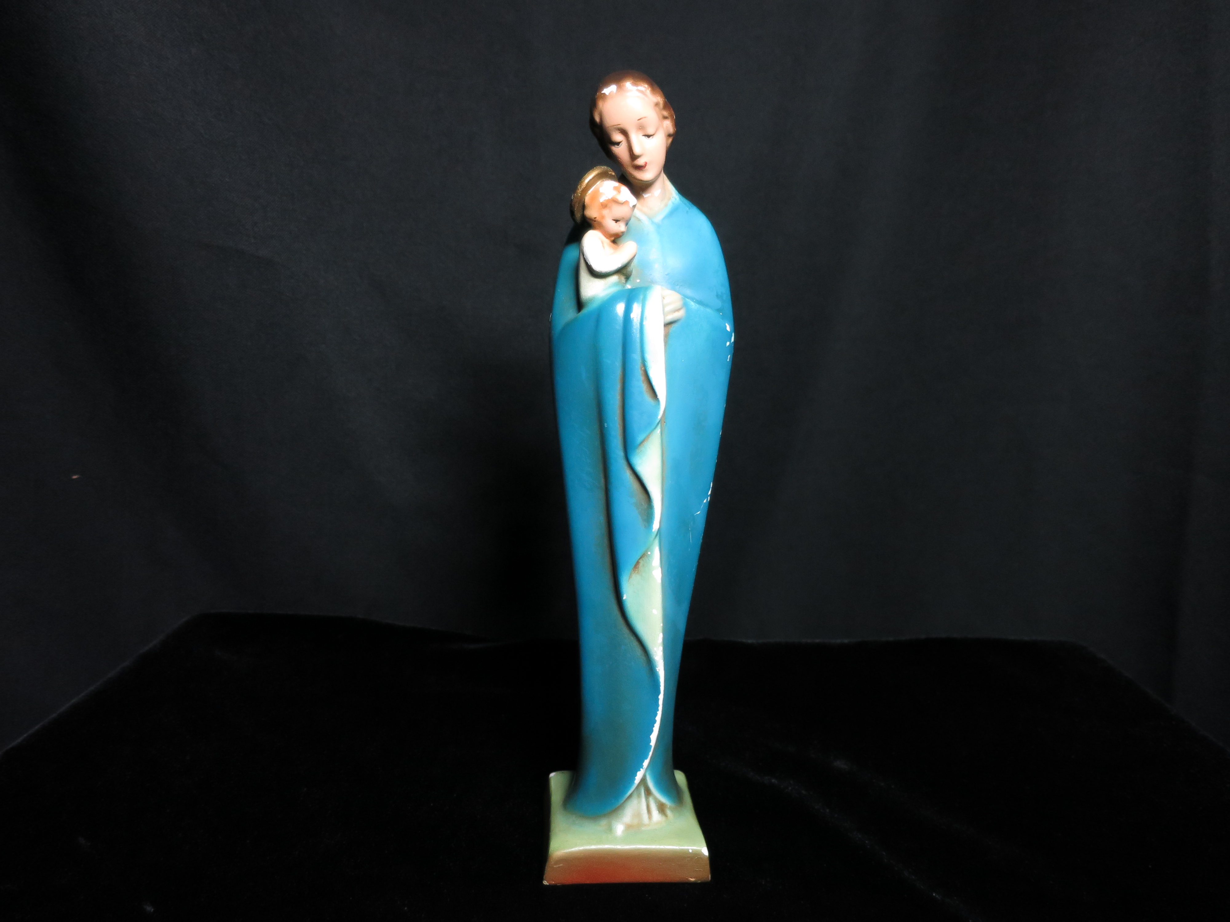 Blessed Virgin Mary Holding Jesus Chalkware Figurine