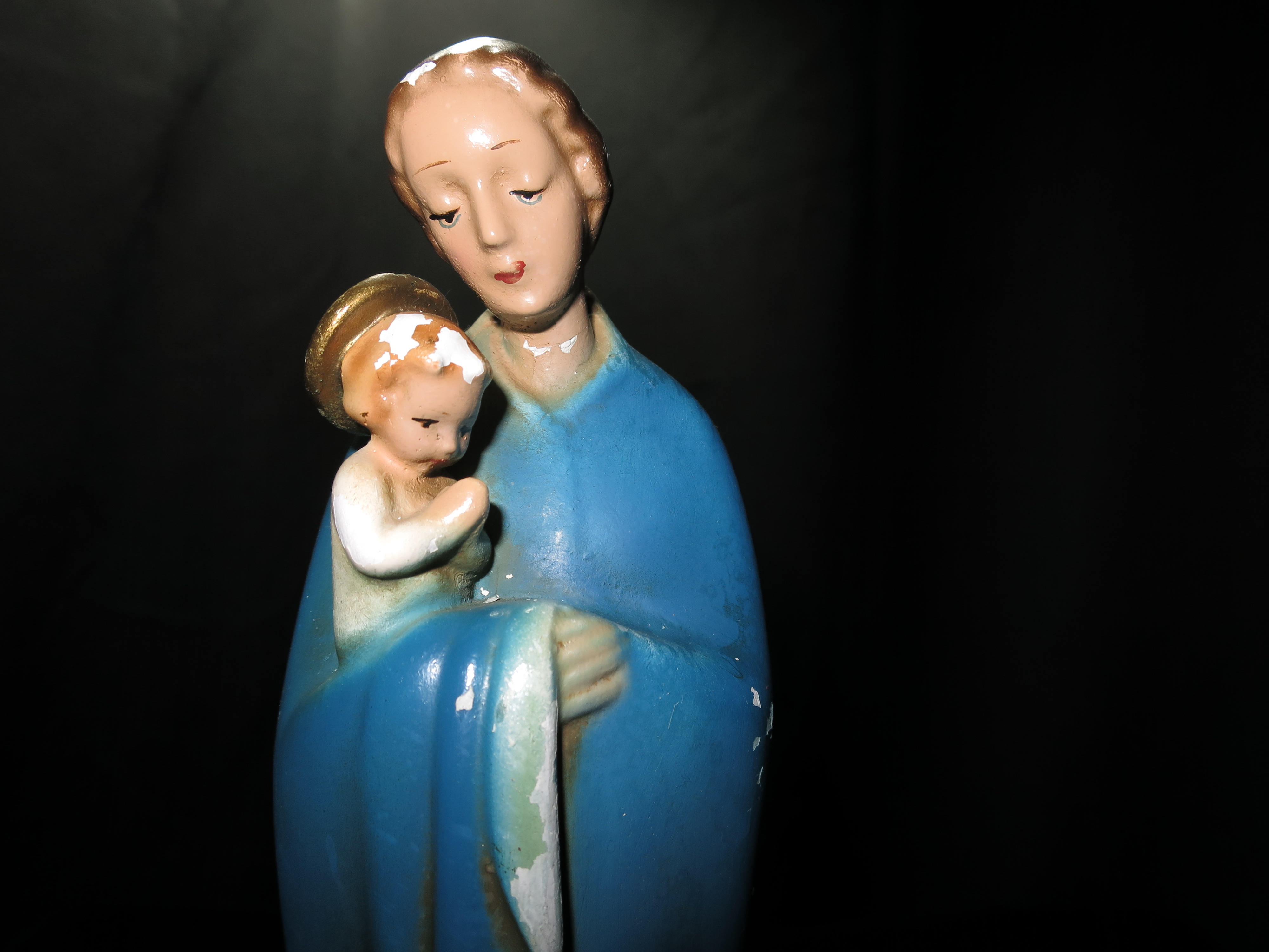 Blessed Virgin Mary Holding Jesus Chalkware Figurine