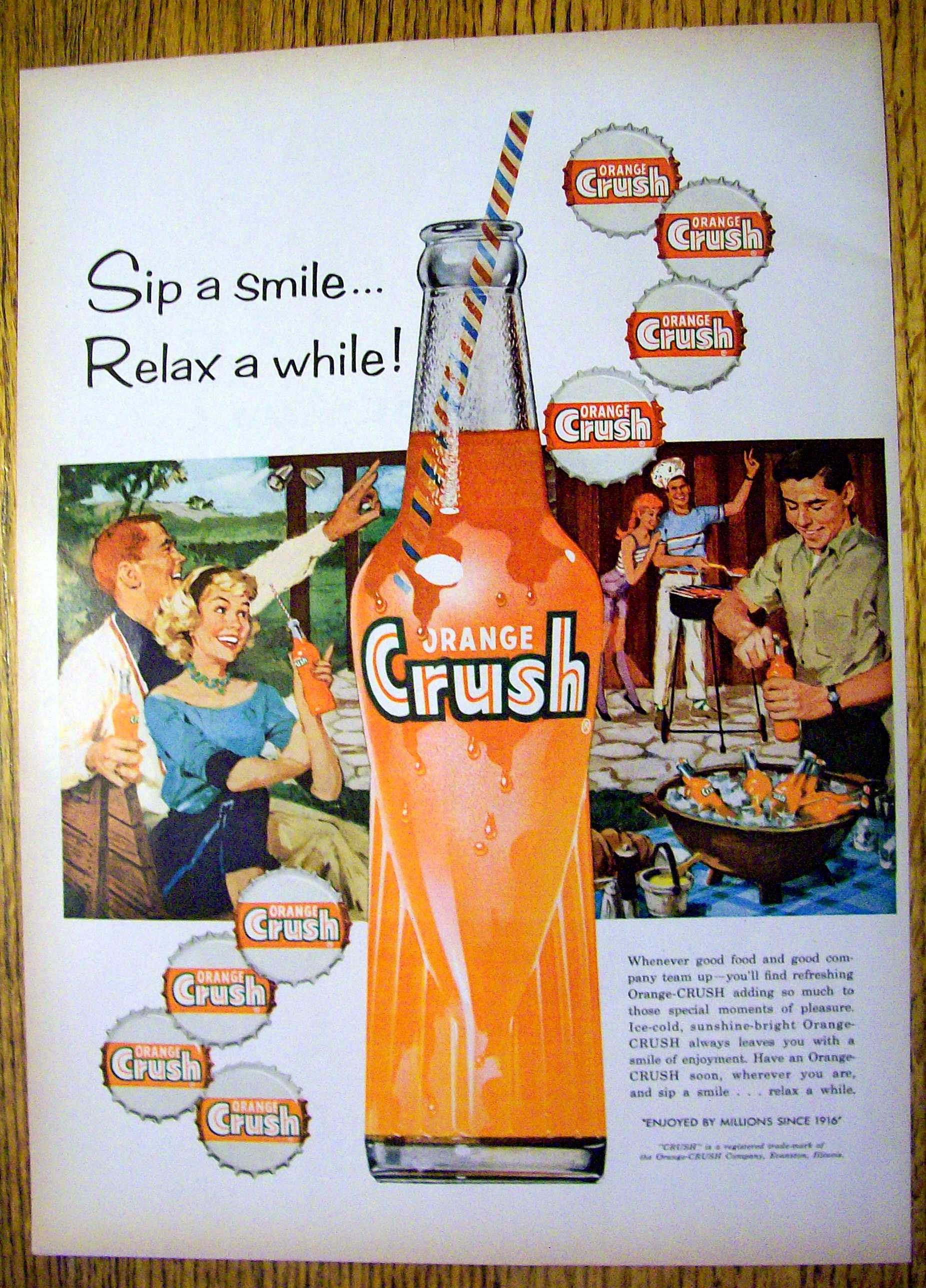 1959 Orange Crush with People Barbecuing