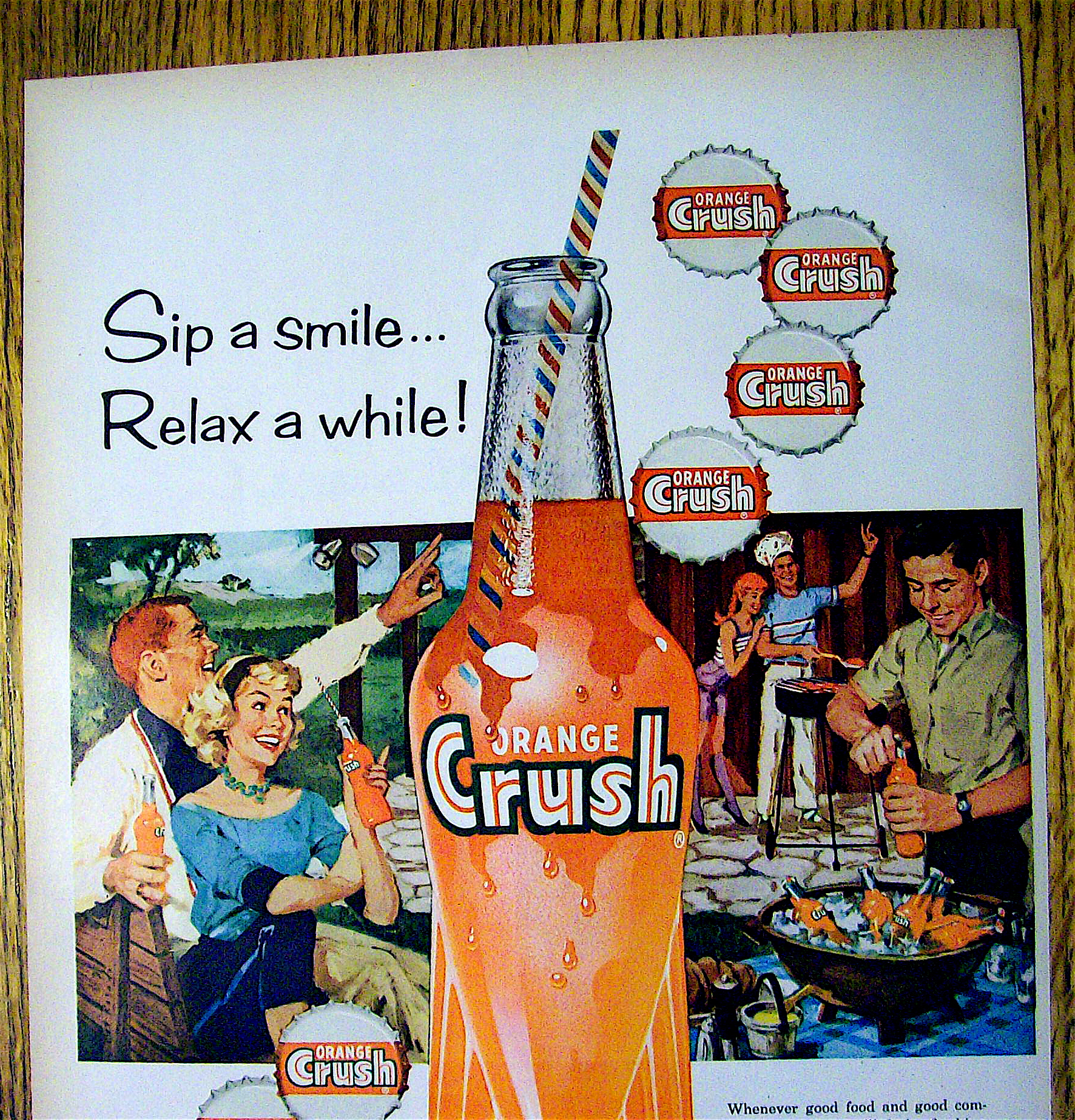 1959 Orange Crush with People Barbecuing