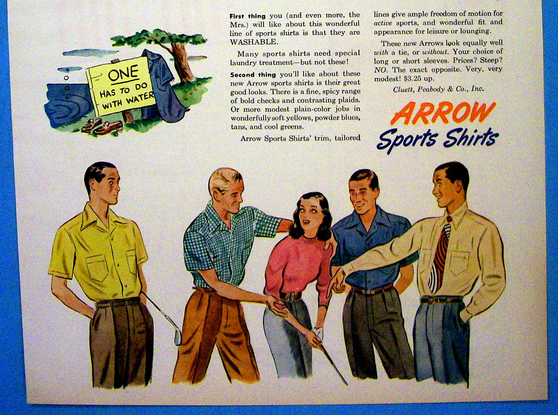 1947 Arrow Sport Shirt with Woman Talking To Men