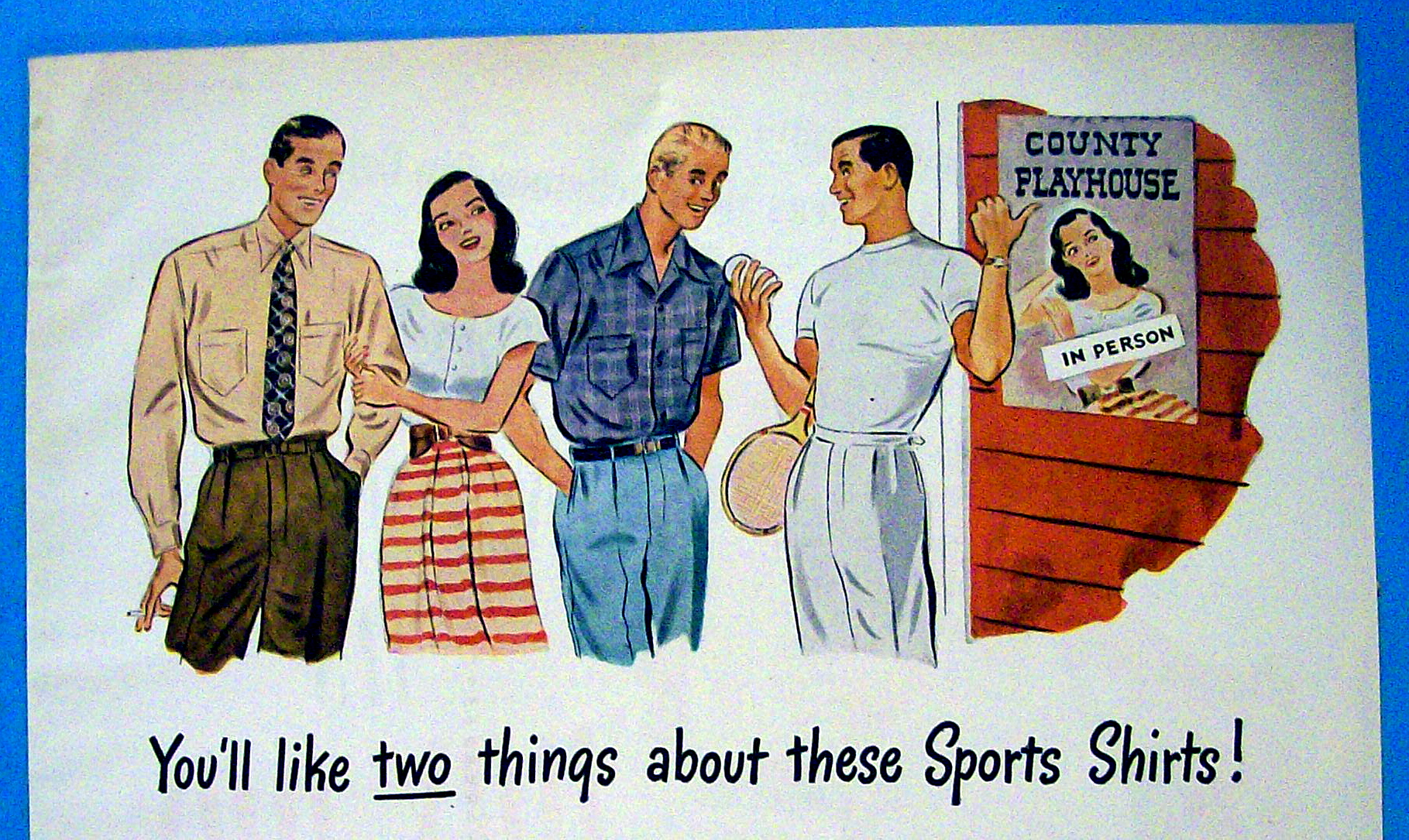 1947 Arrow Sport Shirt with Woman Talking To Men
