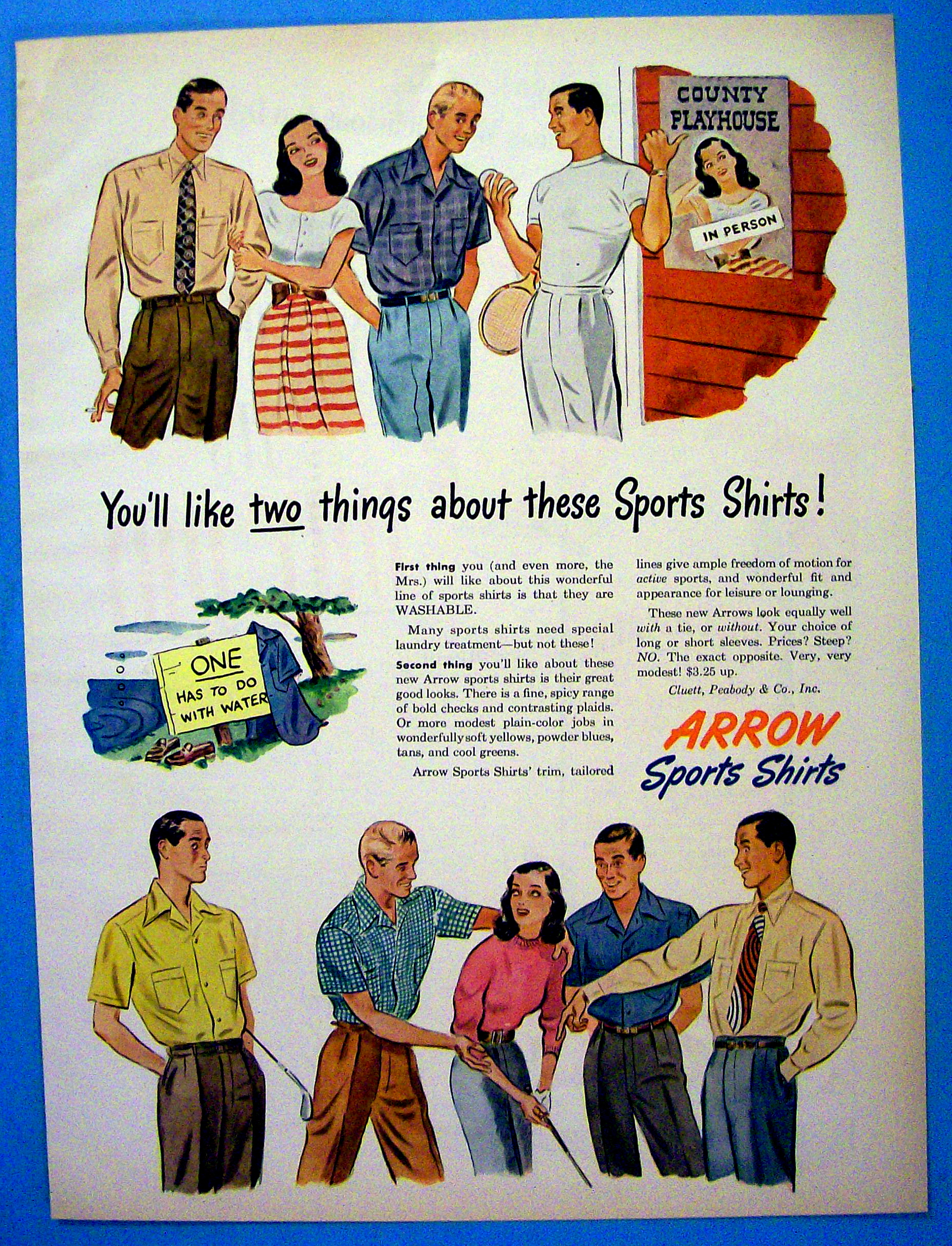 1947 Arrow Sport Shirt with Woman Talking To Men