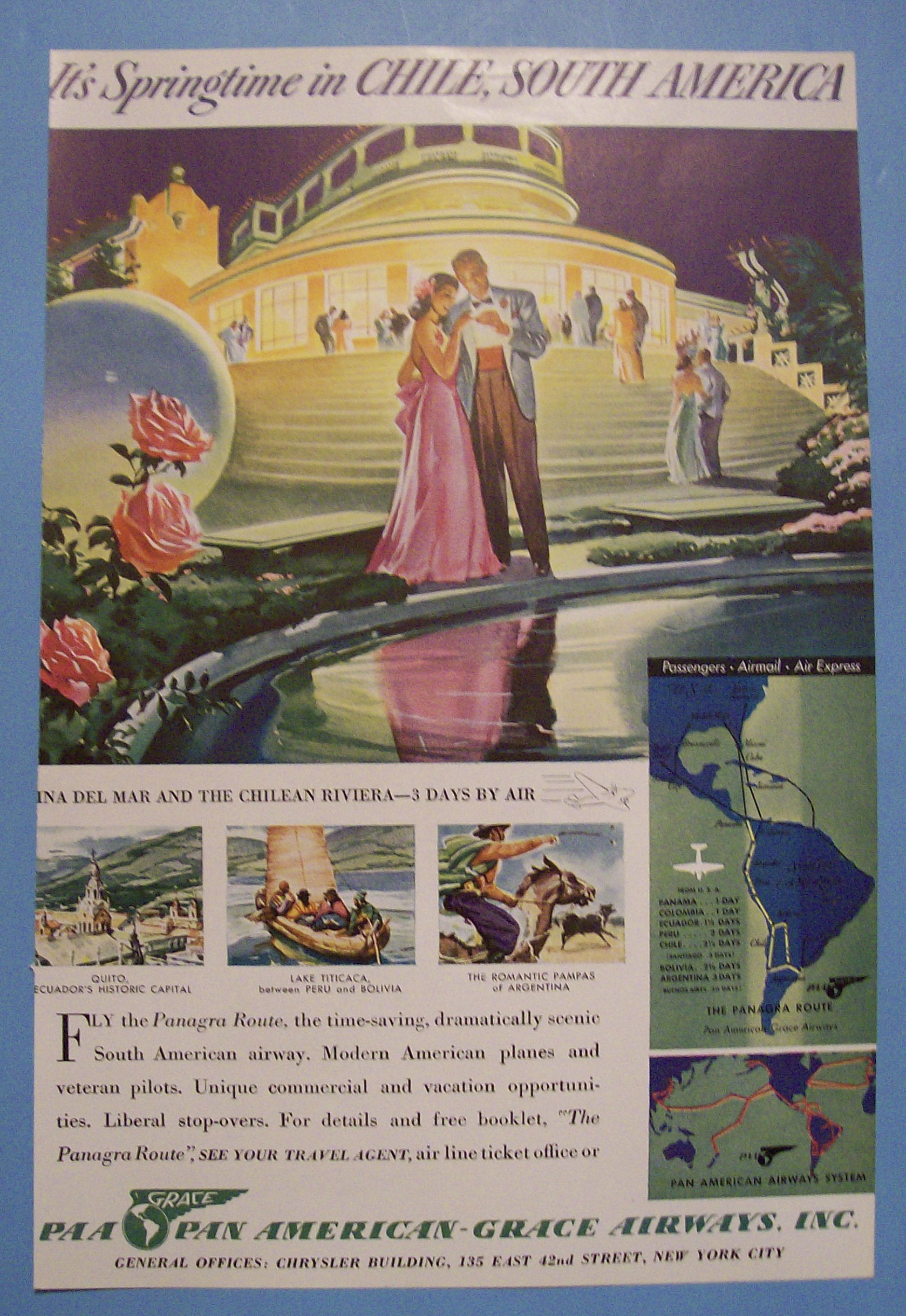 1940 Pan American - Grace Airways with Man & Woman in Chile