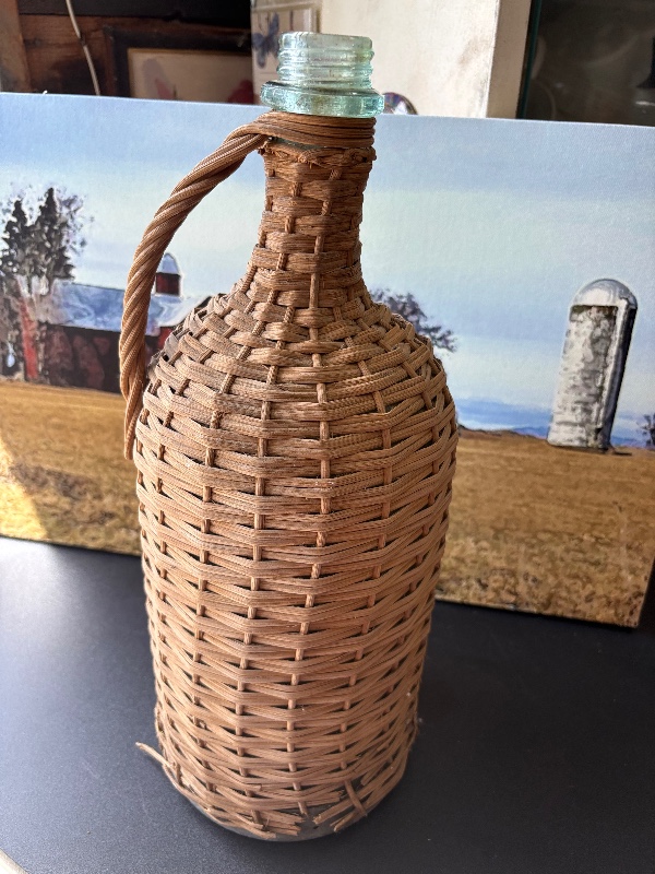 Antique Wicker Wrapped Bottle 15.5”
