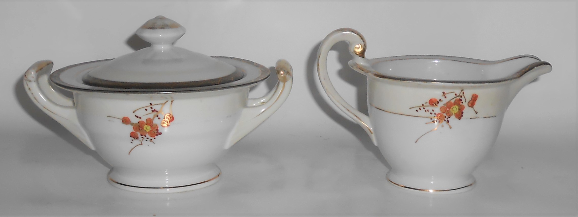 Kutani China Porcelain Gold Floral W/Bird Creamer & Sug