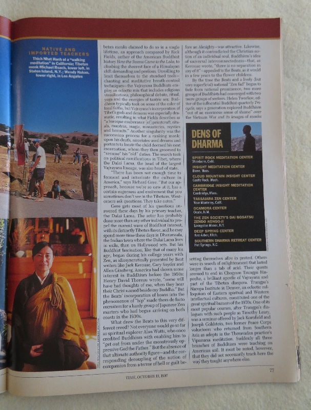 Time Magazine October 13, 1997 America's Fascination With Buddhism