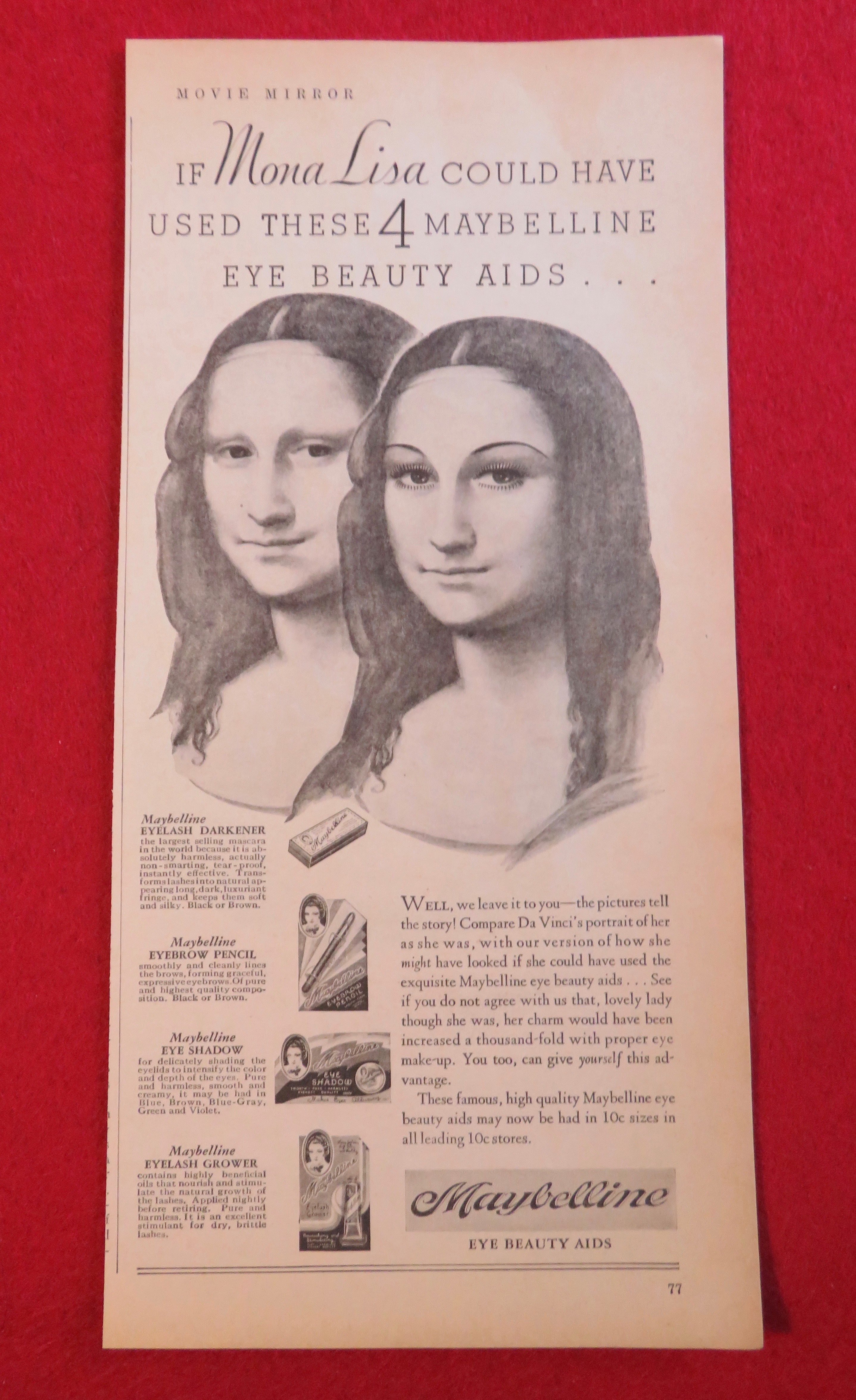 1933 Maybelline Eye Beauty Aids with Mona Lisa