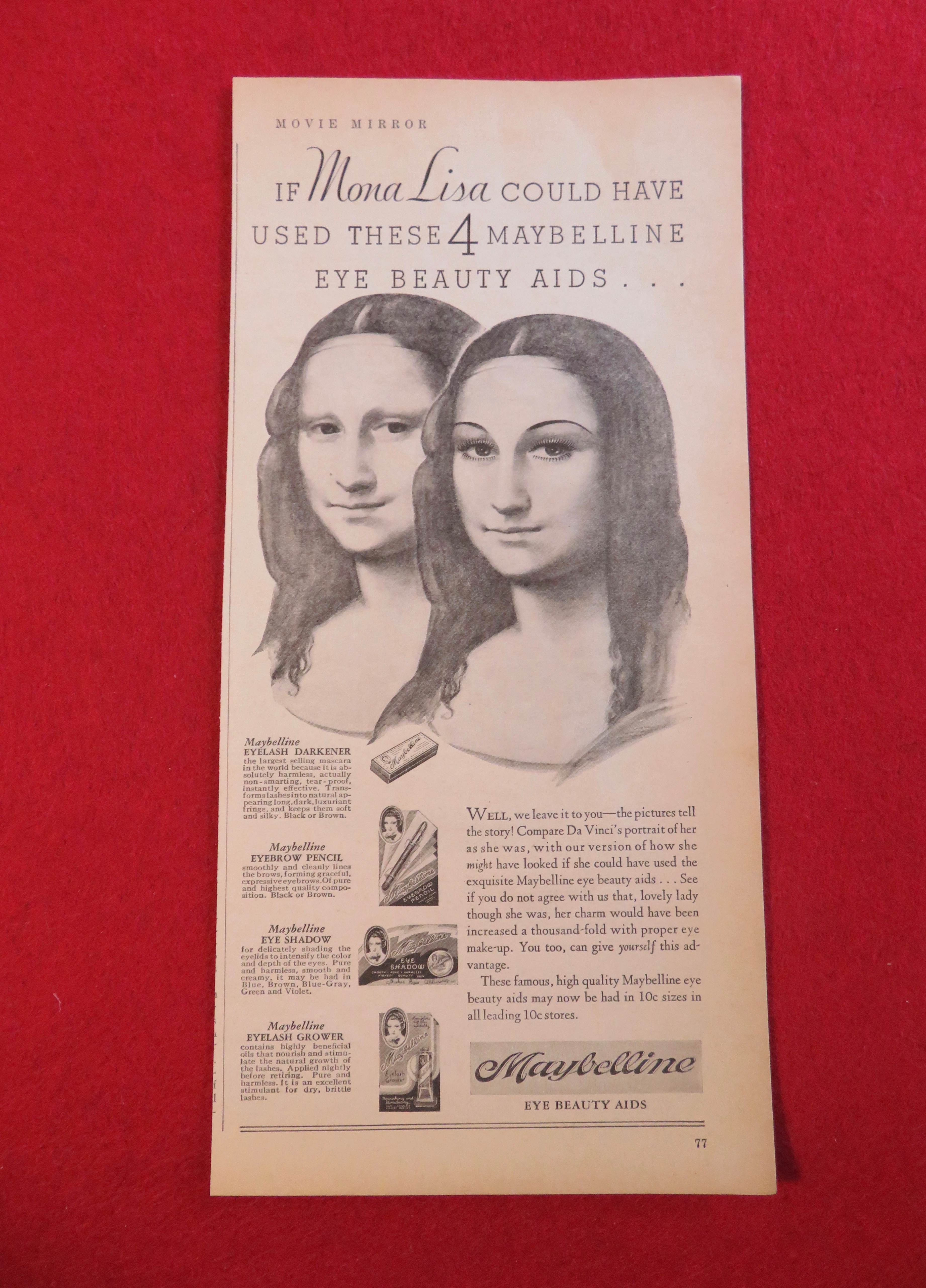 1933 Maybelline Eye Beauty Aids with Mona Lisa