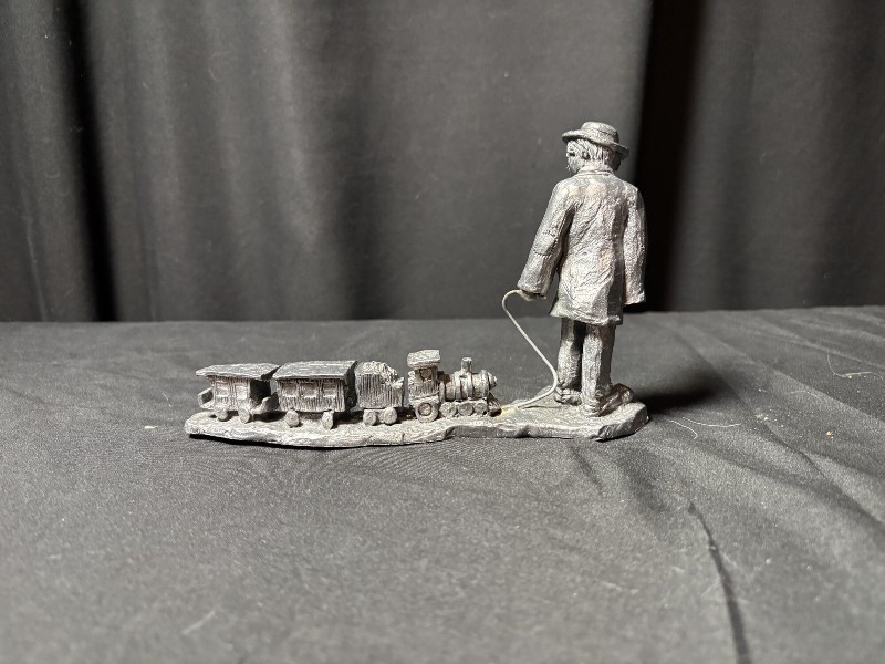 Michael Ricker Pewter Figurine Clown Boy Pulling Toy Train (Signed and Numbered)
