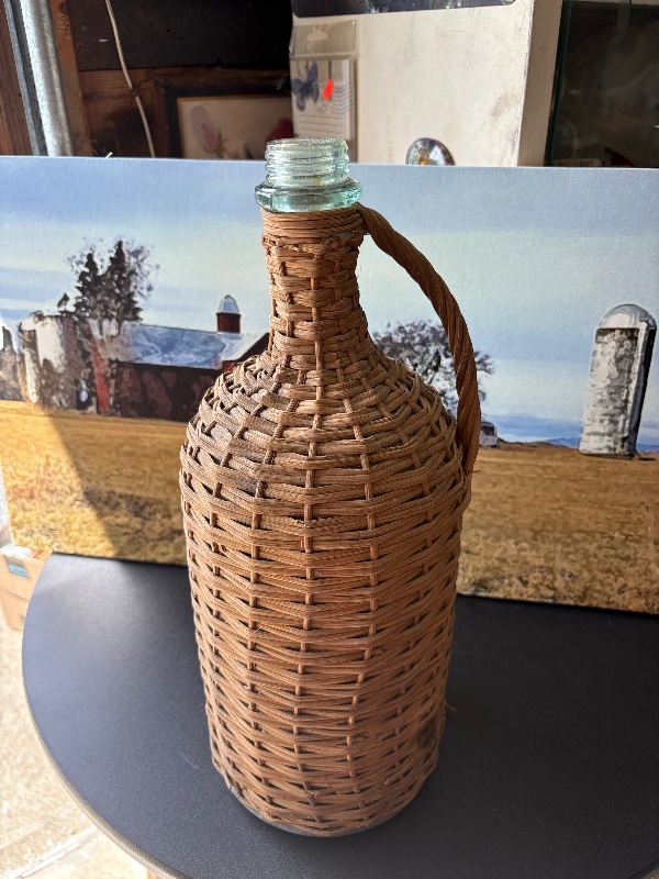 Antique Wicker Wrapped Bottle 15.5”