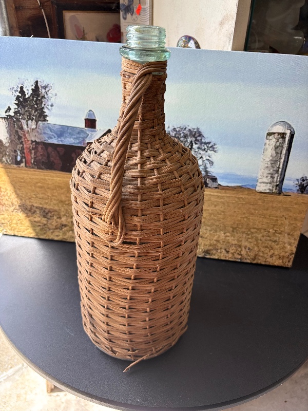 Antique Wicker Wrapped Bottle 15.5”