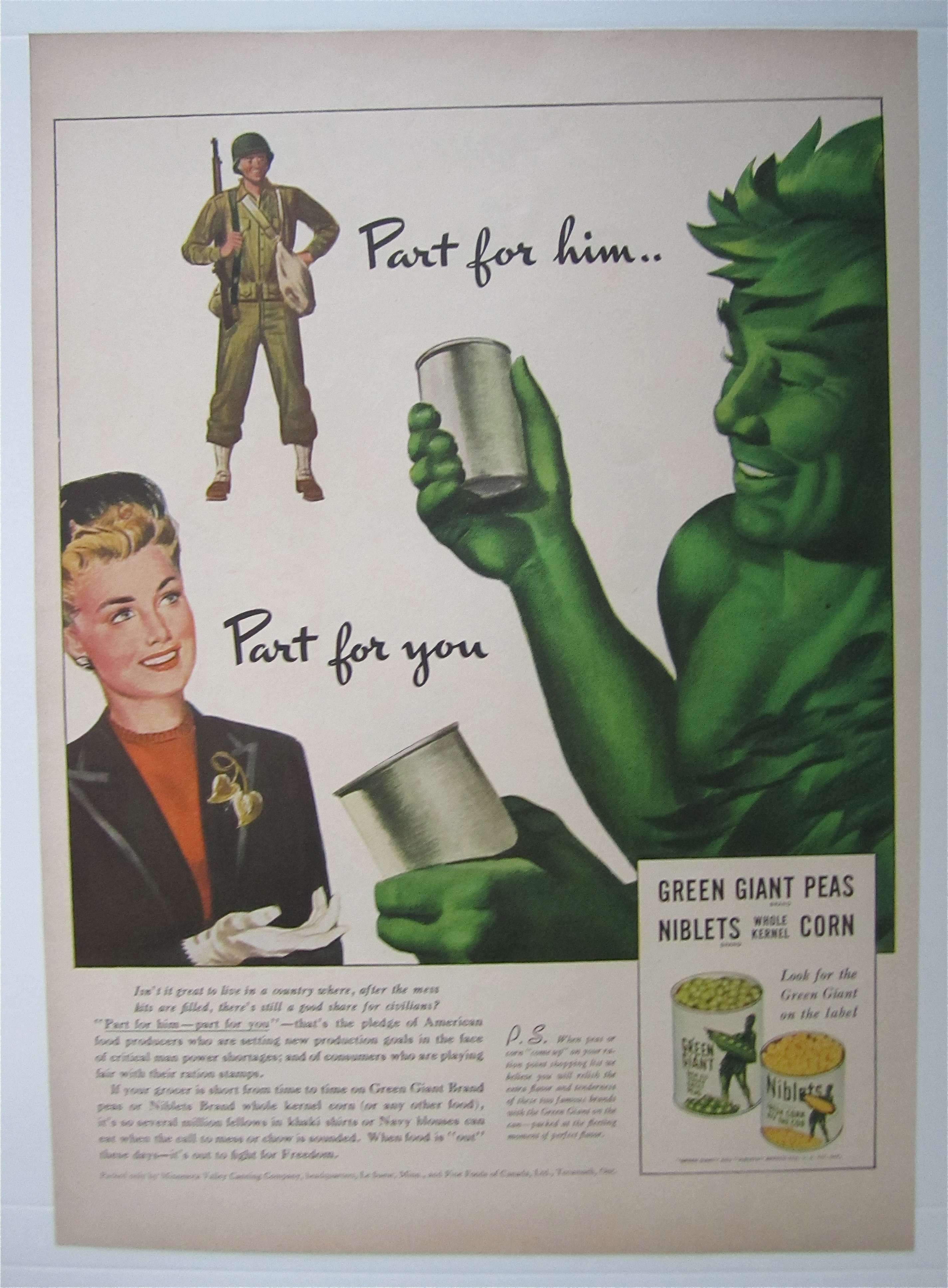 1943 Green Giant Niblets & Peas w/Green Giant & Woman