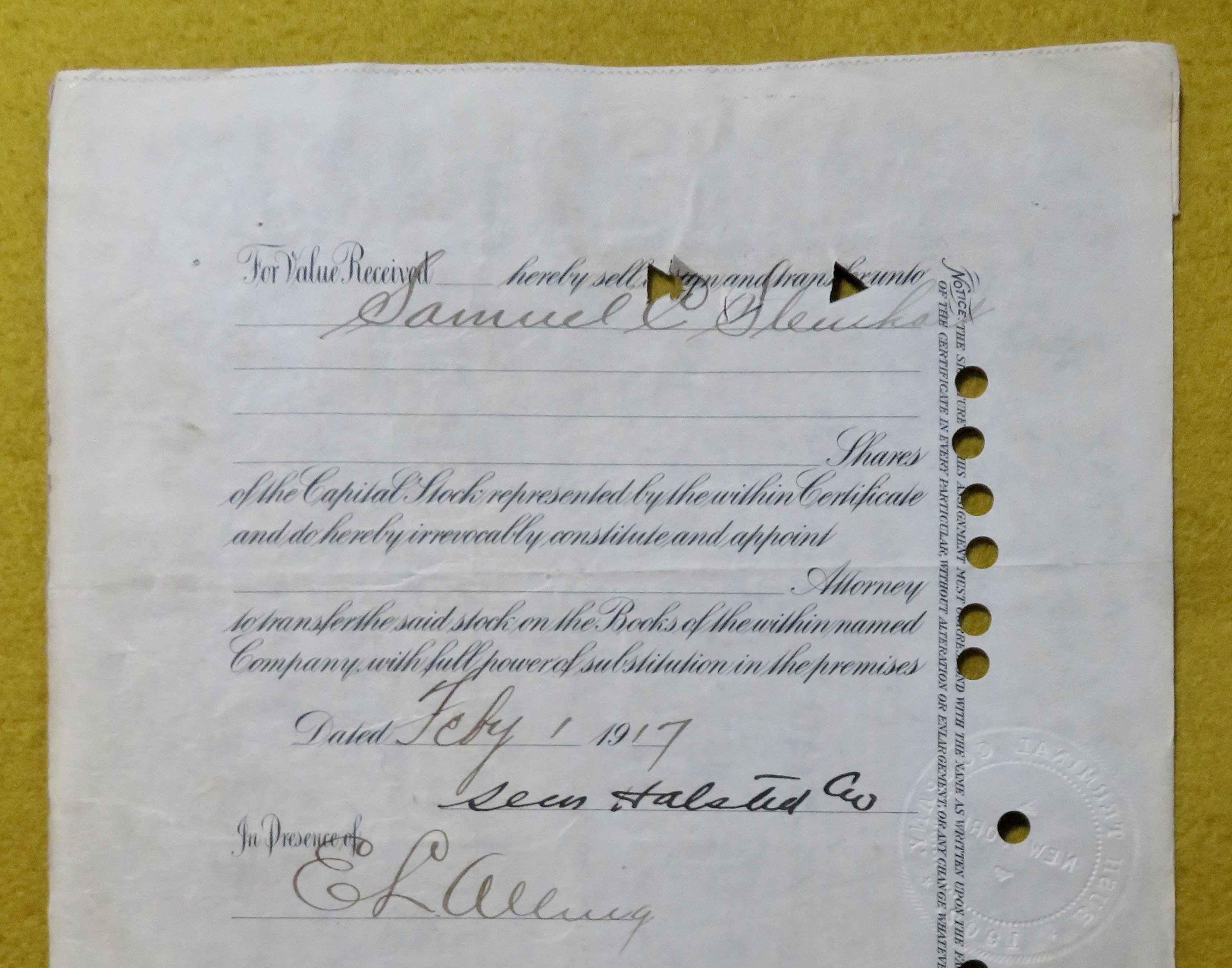 Bush Terminal Company Stock Certificate July 15, 1916