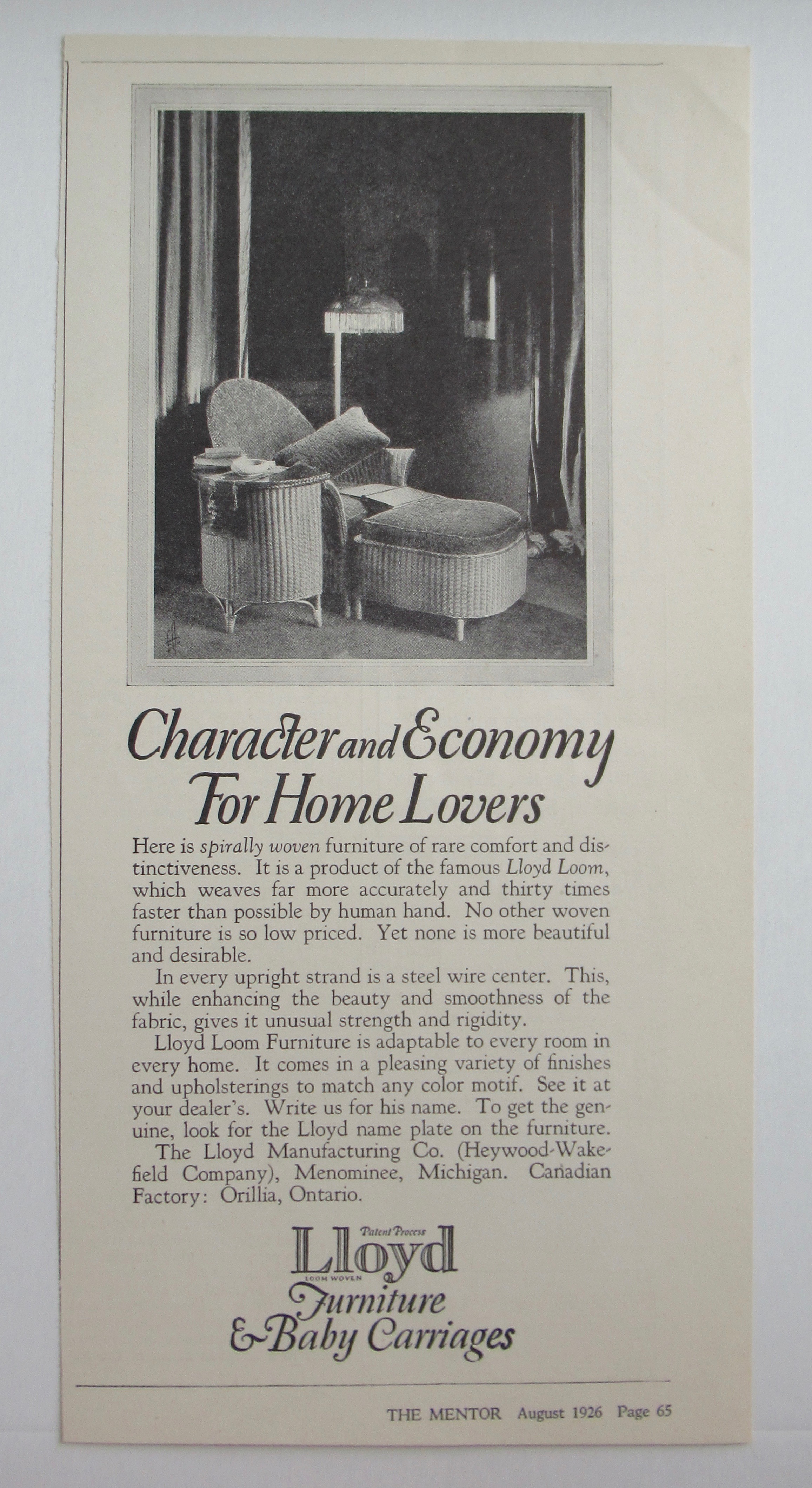 1926 Lloyd Furniture & Baby Carriages w/Chair & Ottoman
