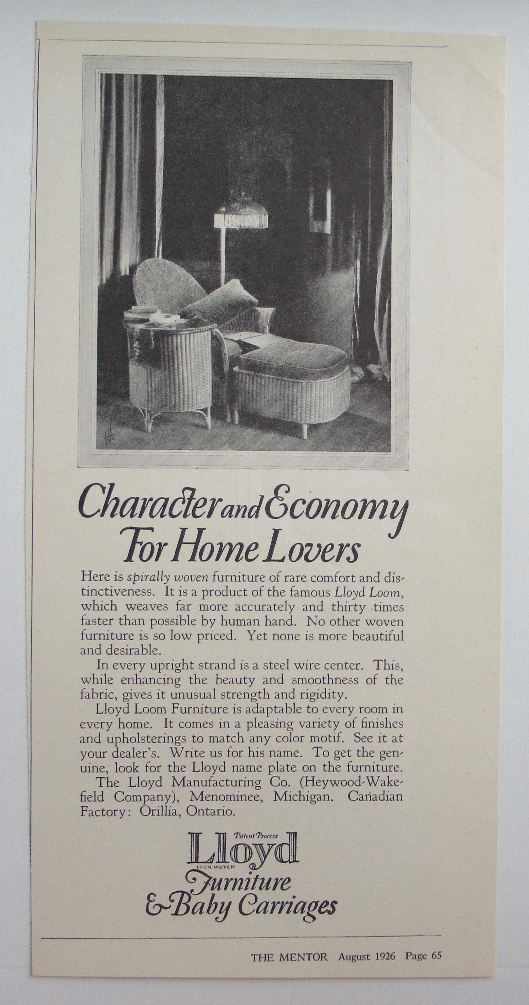 1926 Lloyd Furniture & Baby Carriages w/Chair & Ottoman