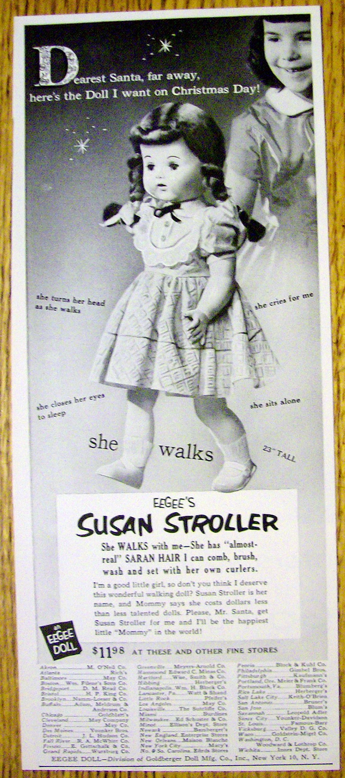 1953 Eegee's Susan Stroller Doll with Doll & Little Gir