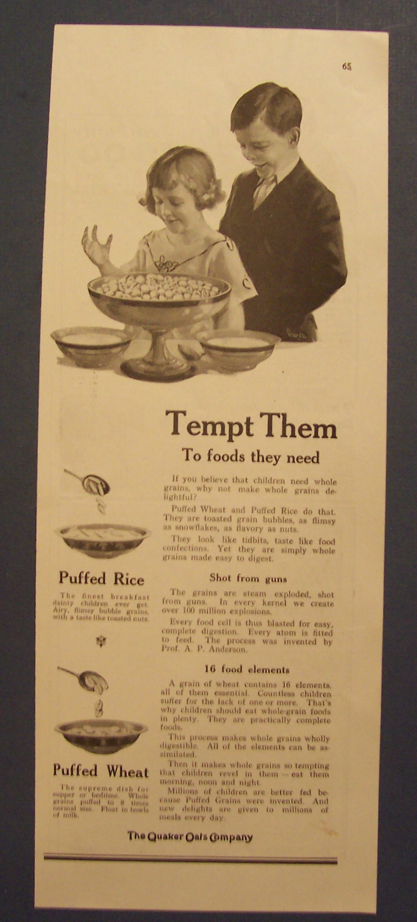 1923 Quaker Puffed Rice & Wheat Cereal