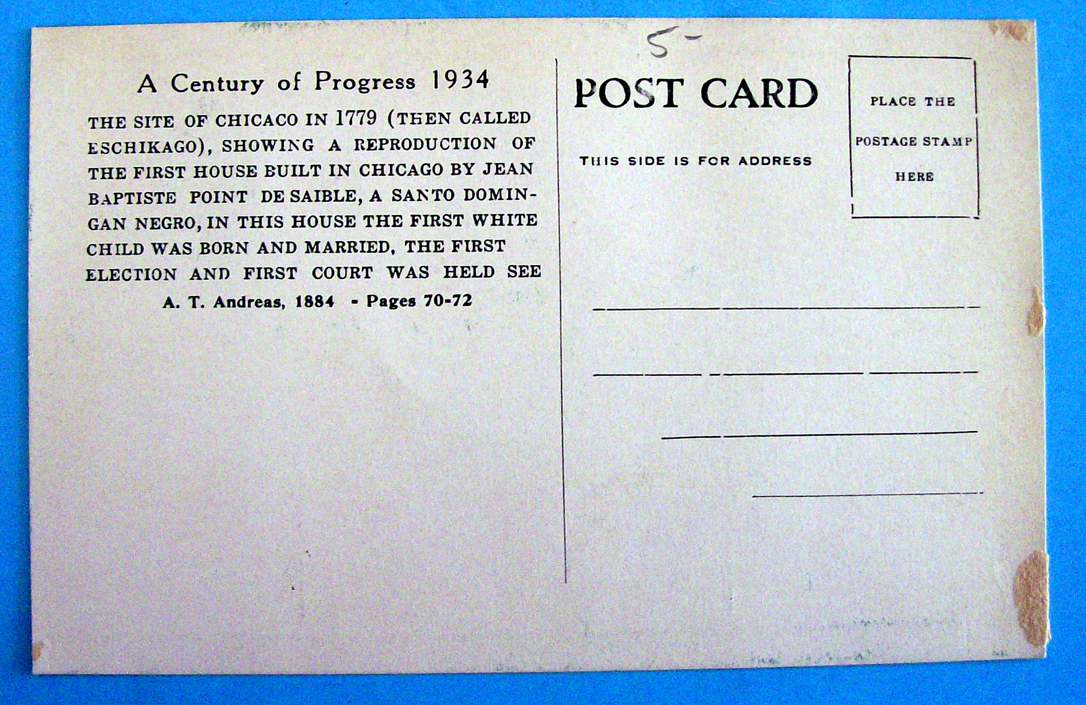 1933 Century of Progress, Jean Baptiste Postcard