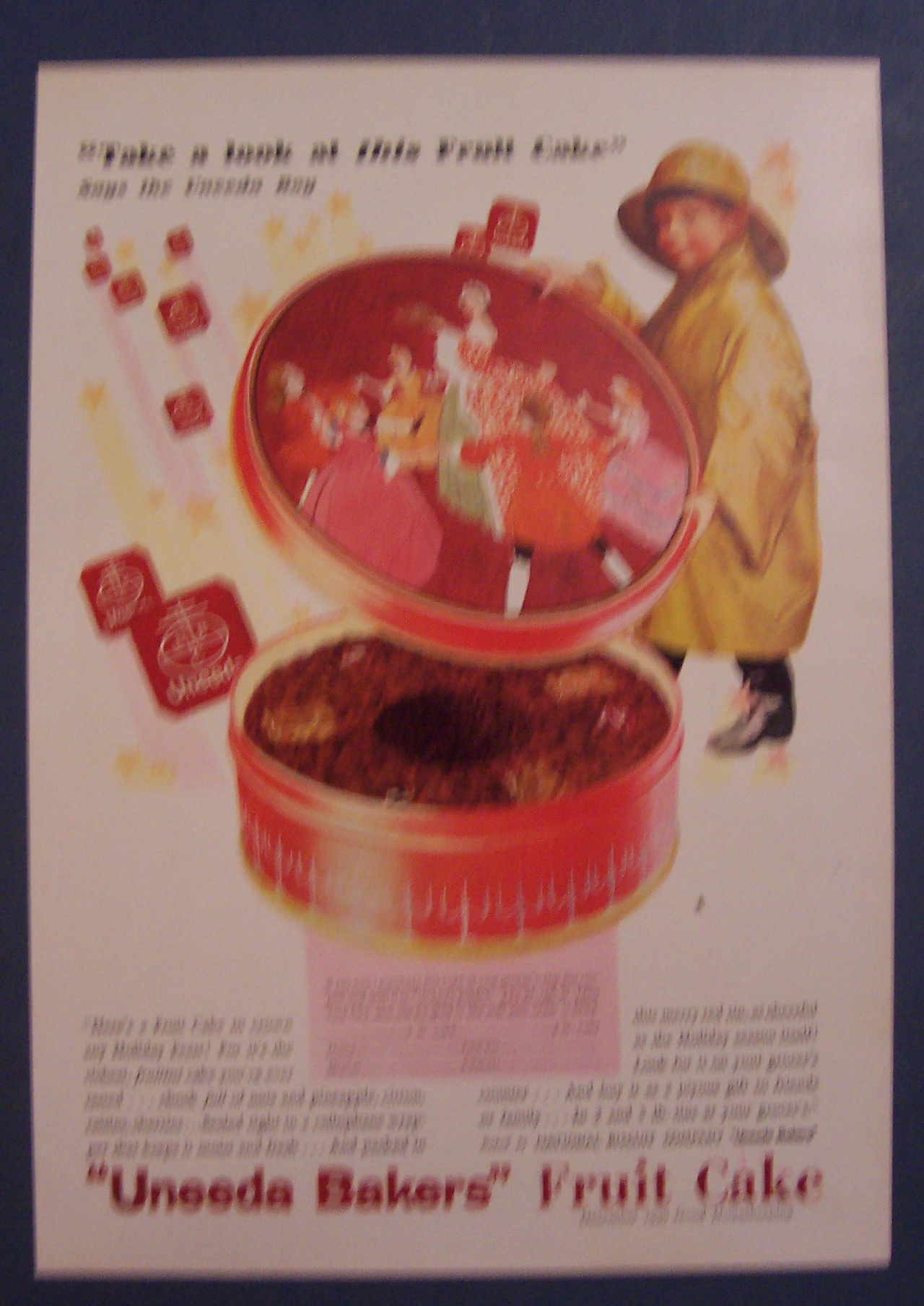 1930 Uneeda Bakers Fruit Cake with Boy & Fruit Cake