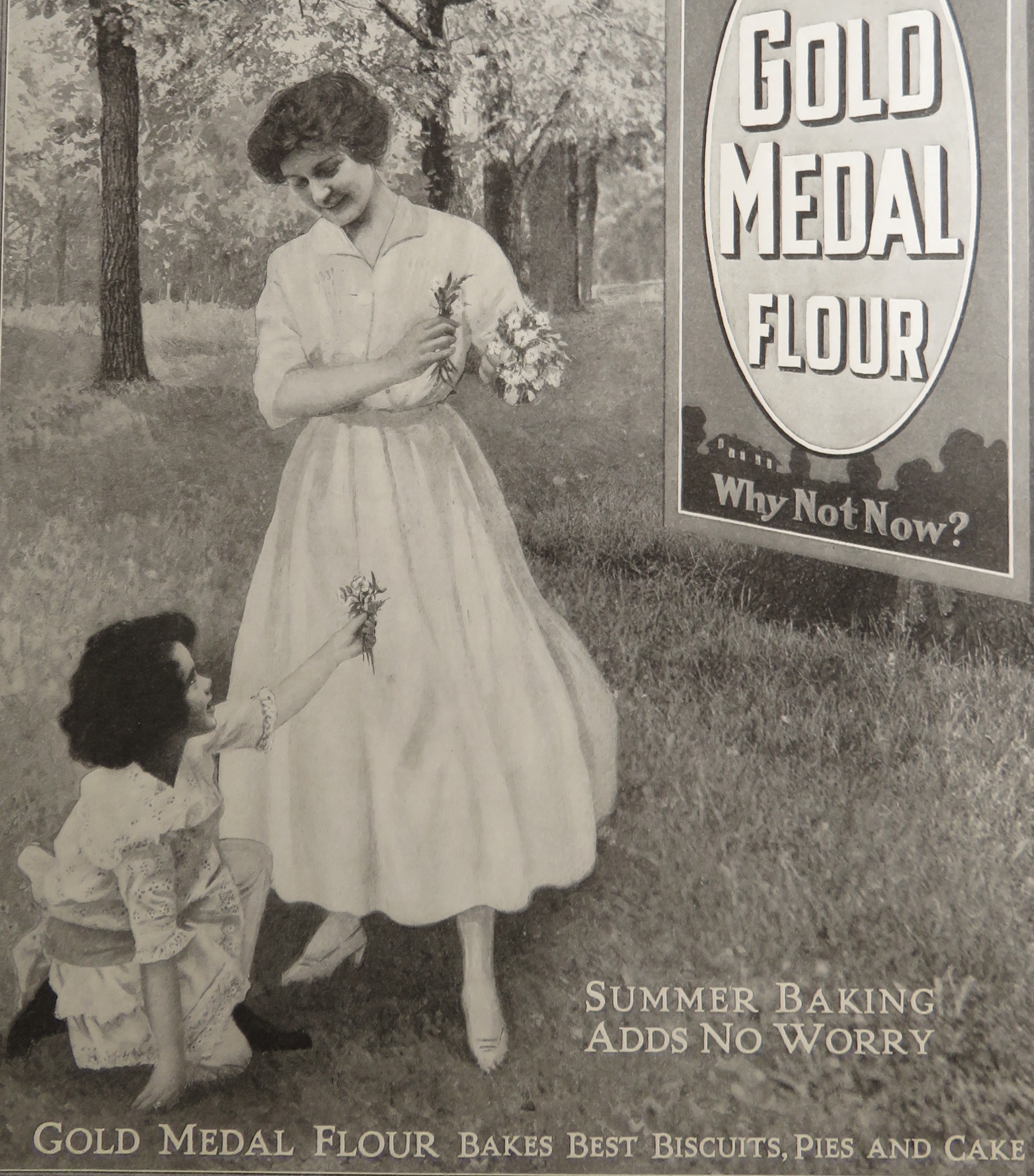1916 Gold Medal Flour with Woman & Girl Picking Flowers