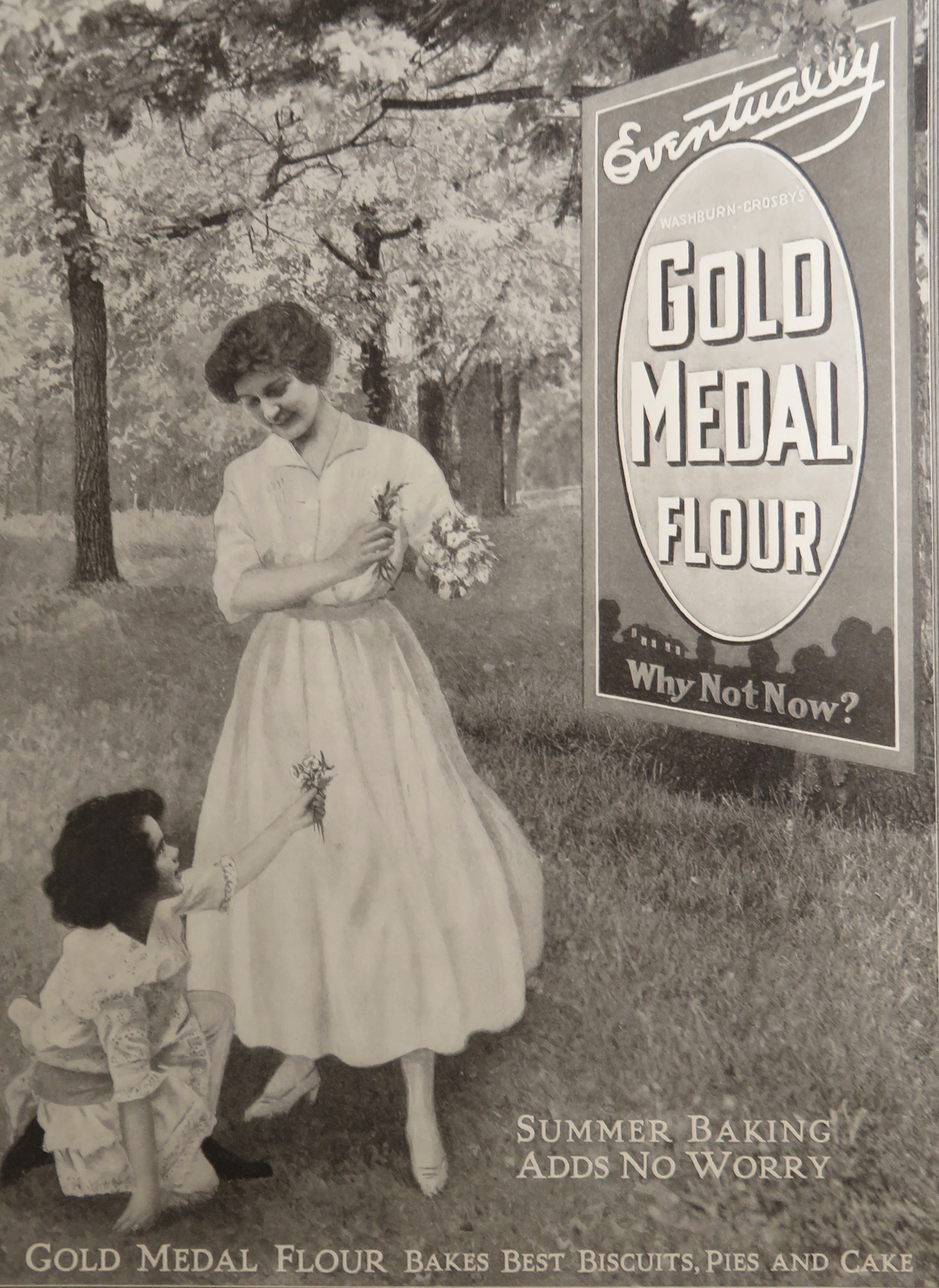 1916 Gold Medal Flour with Woman & Girl Picking Flowers