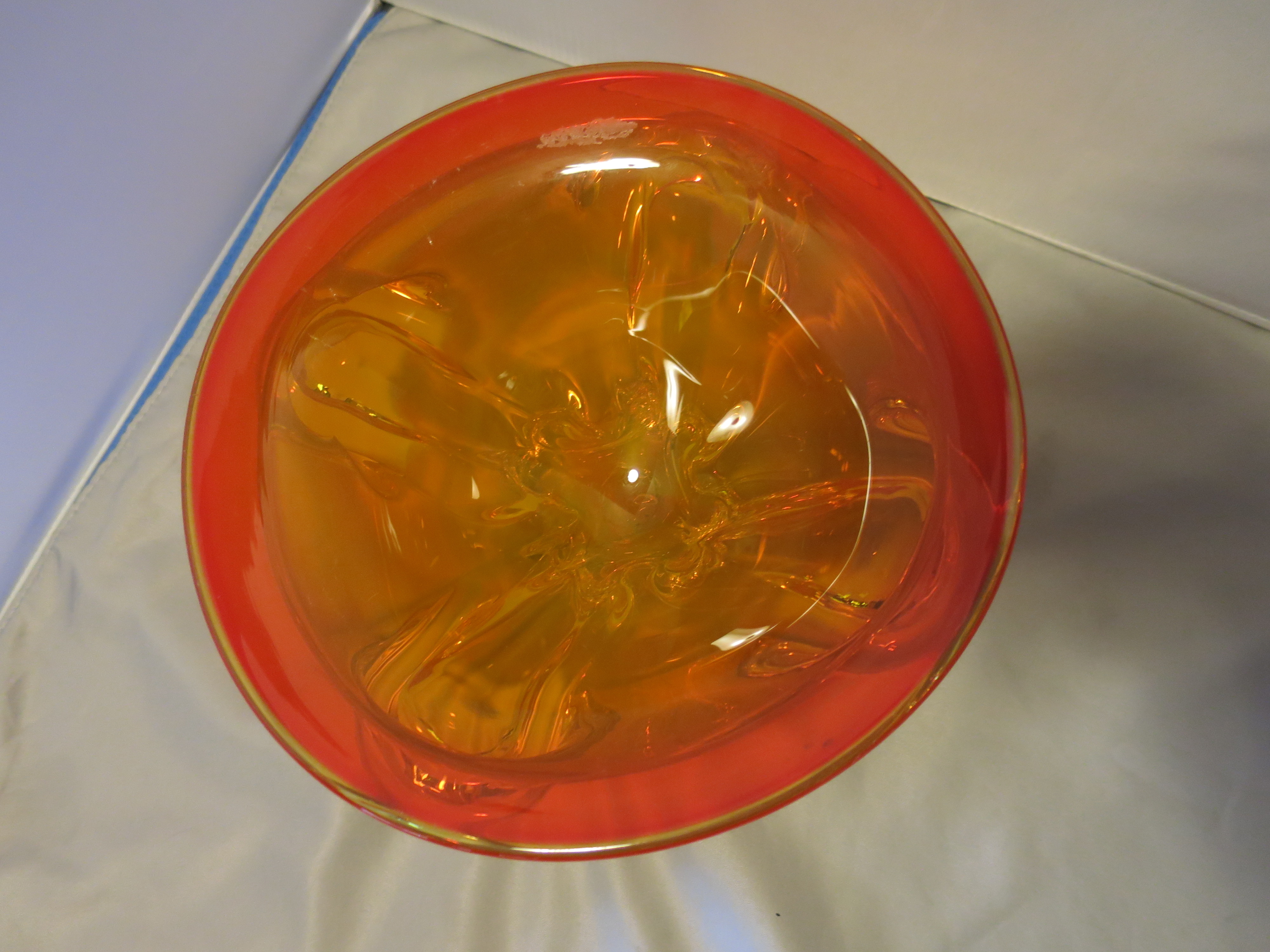 Blinco Blown Art Glass Bowl Orange and Crystal