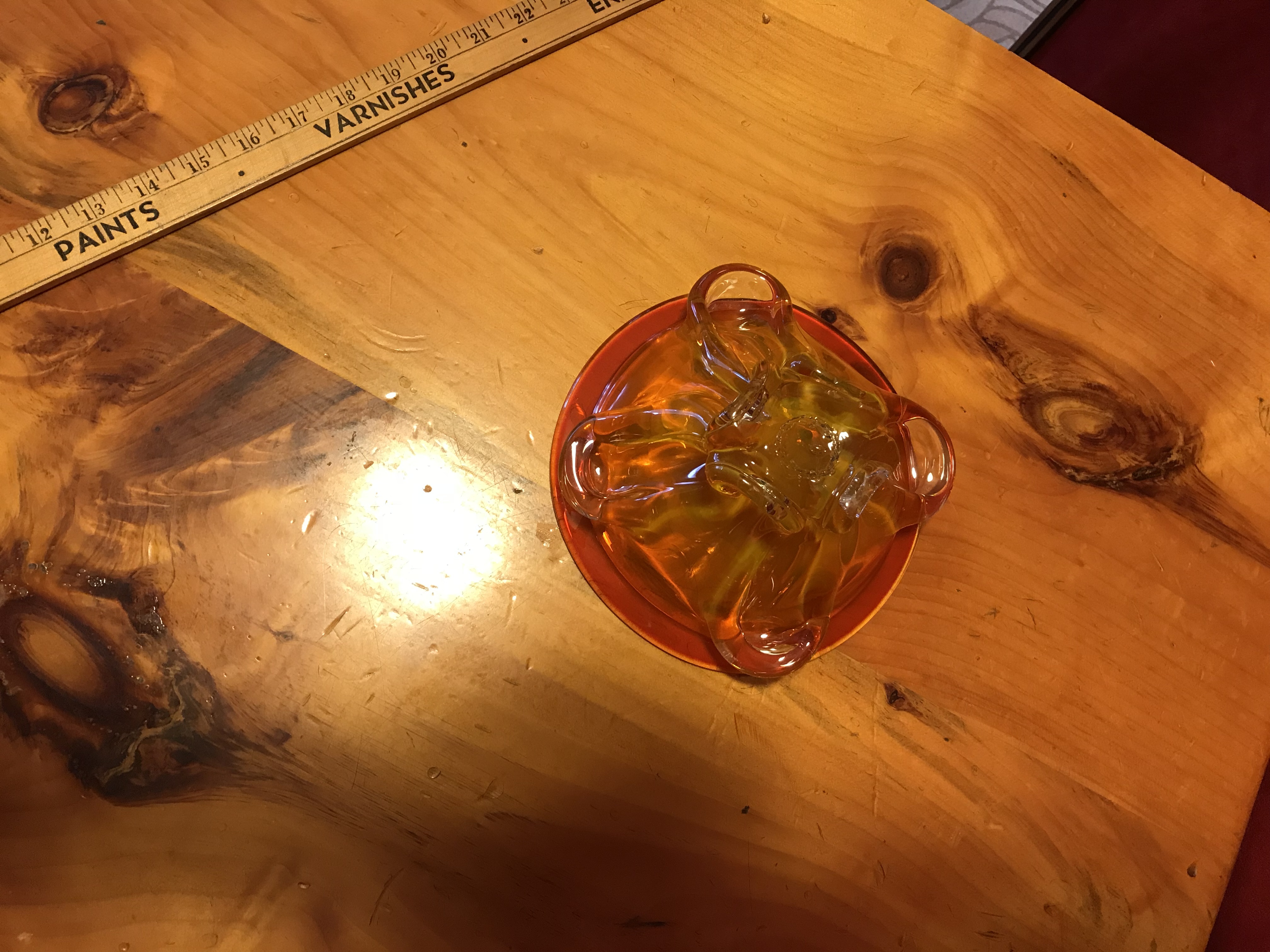 Blinco Blown Art Glass Bowl Orange and Crystal