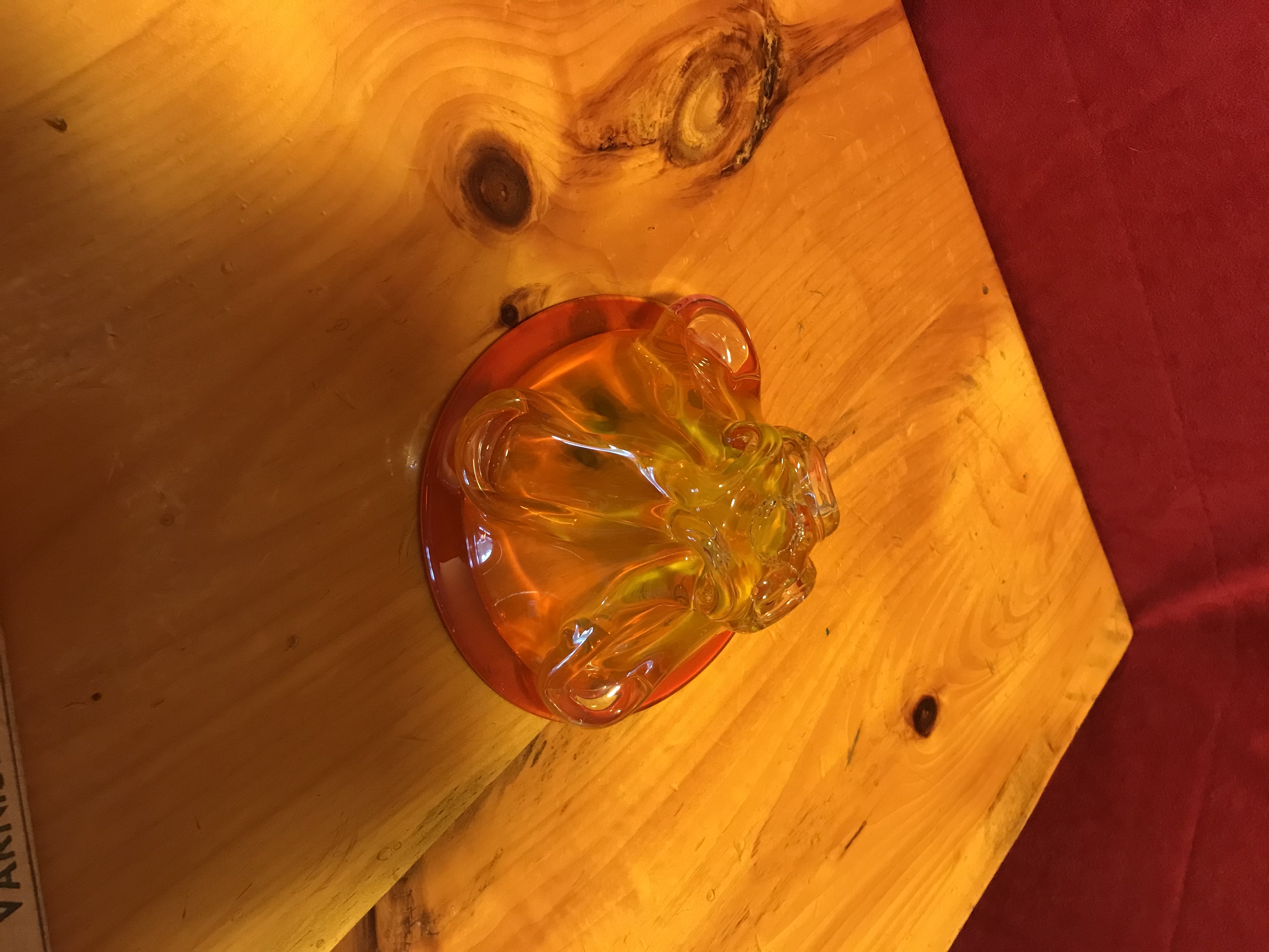 Blinco Blown Art Glass Bowl Orange and Crystal