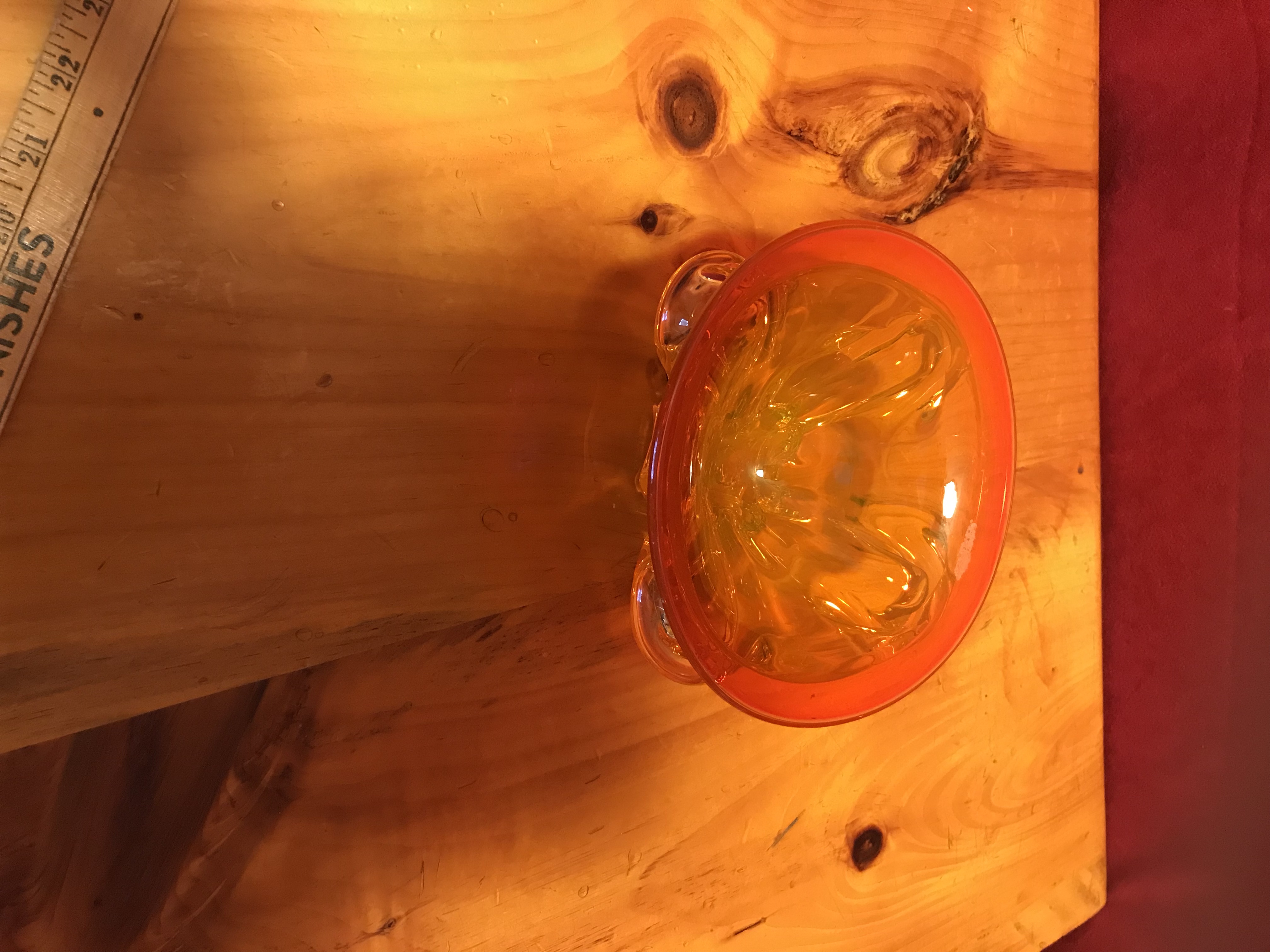 Blinco Blown Art Glass Bowl Orange and Crystal