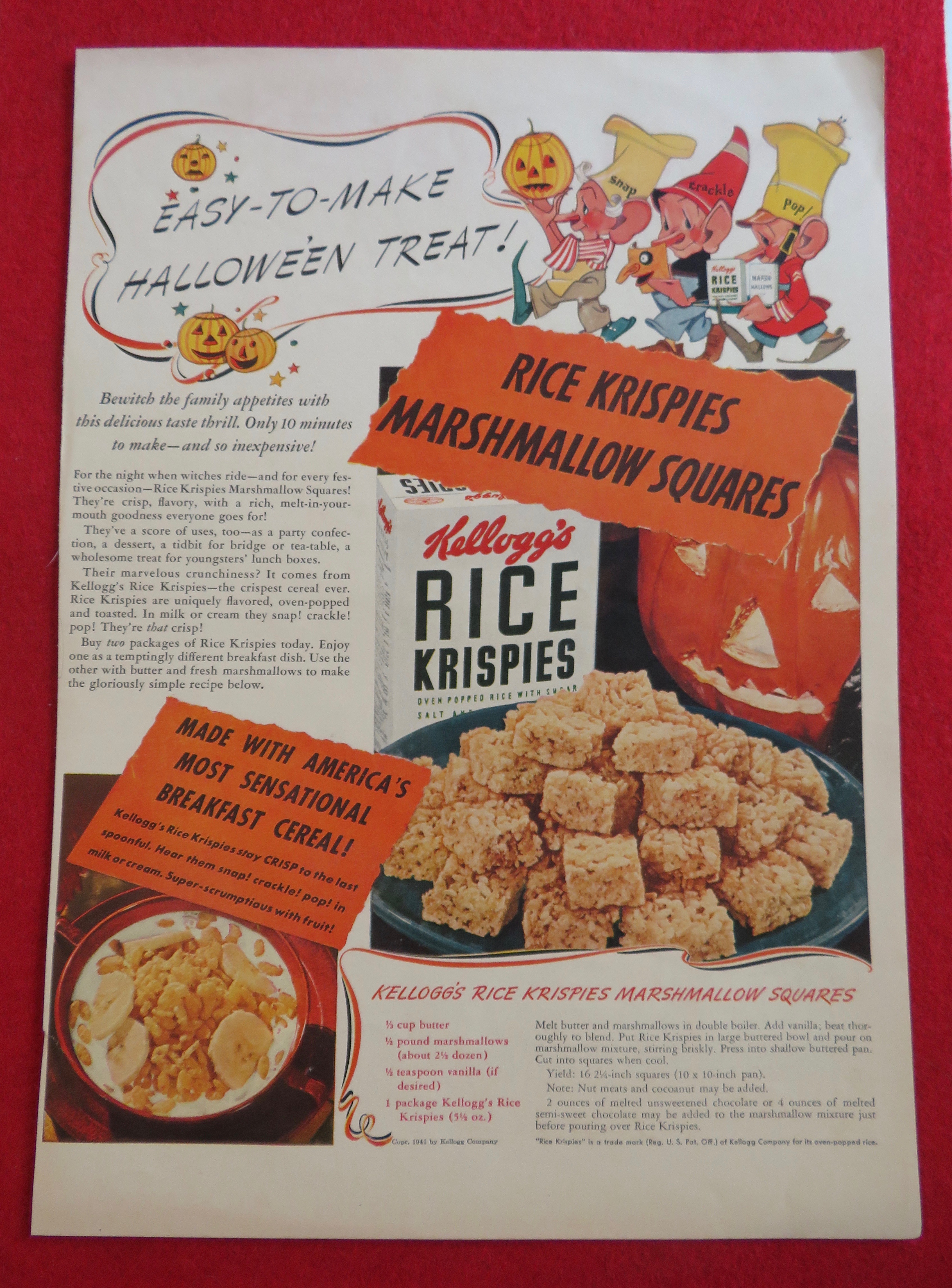 1941 Rice Krispies Cereal with Marshmallow Squares