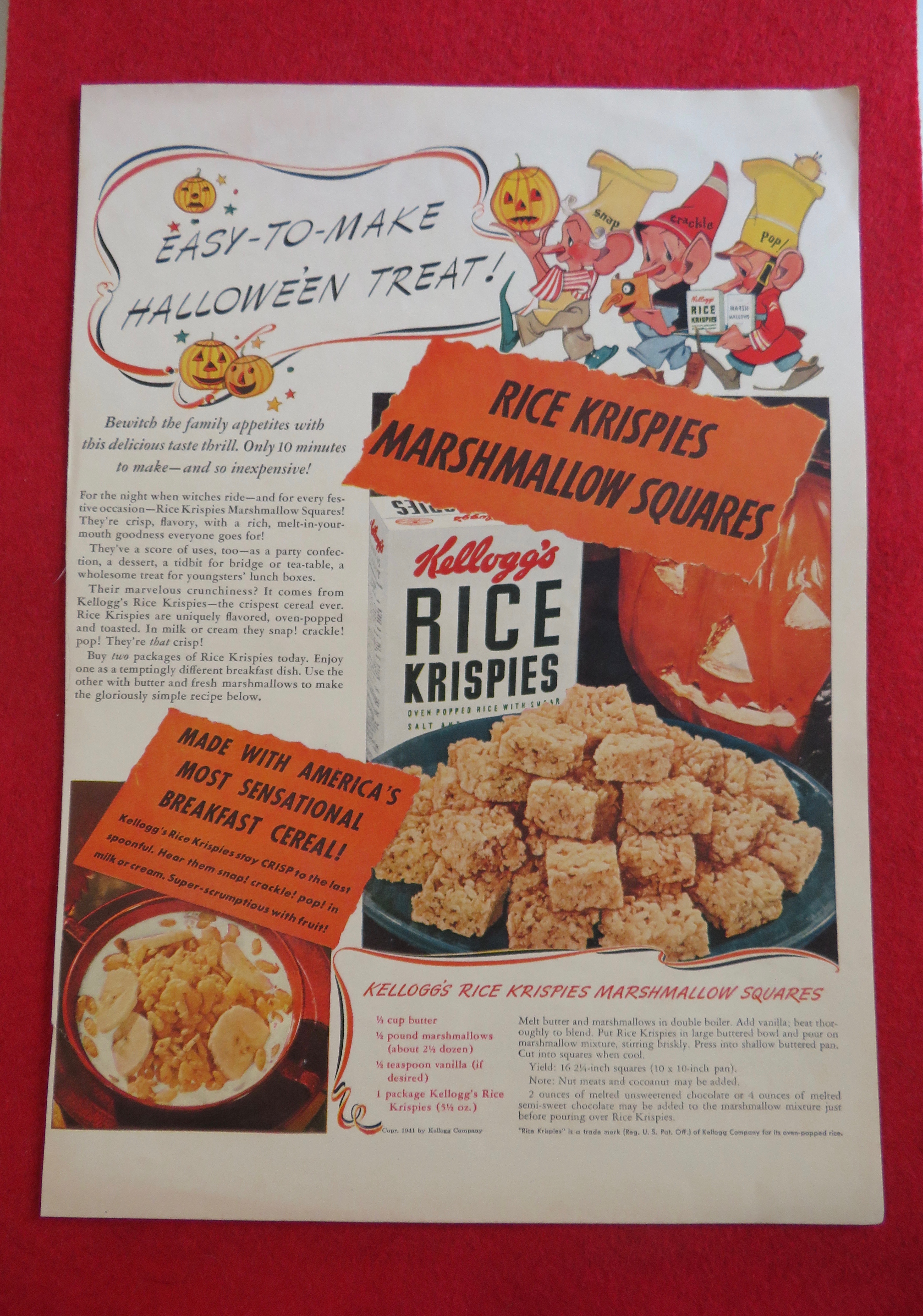 1941 Rice Krispies Cereal with Marshmallow Squares