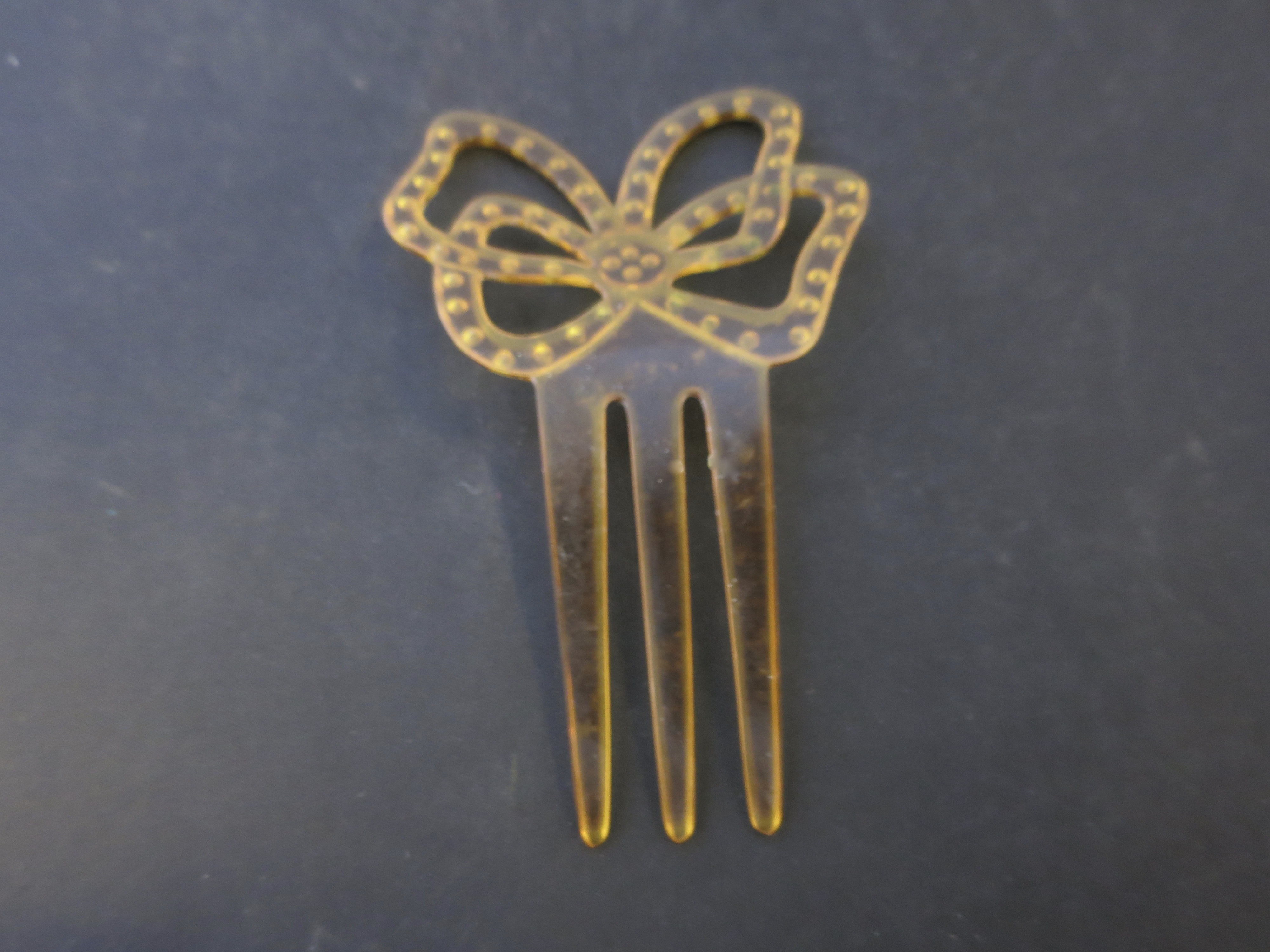 Art Deco Celluloid Hair Comb Bow Motif Blue Stones as is