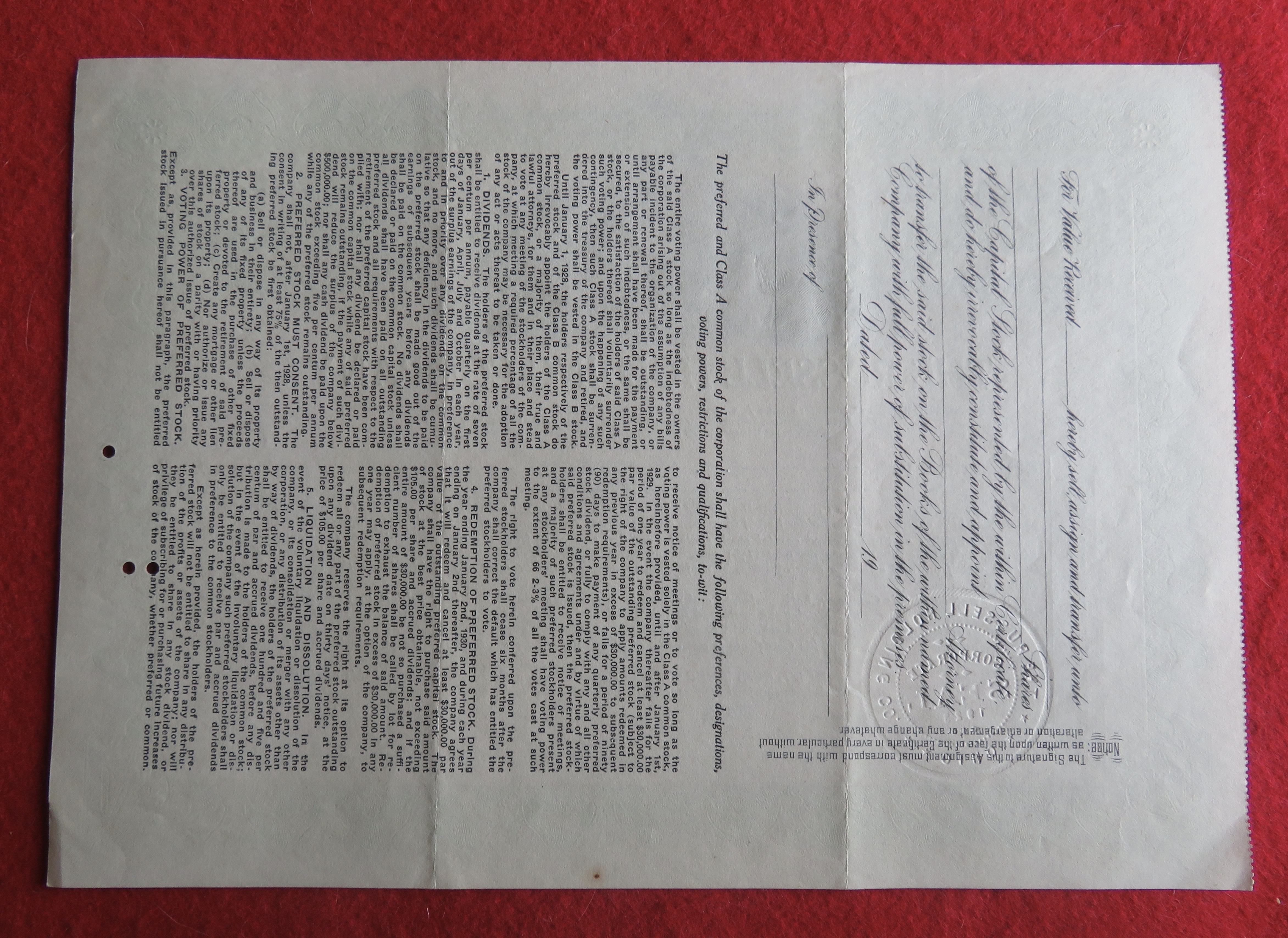 1923 The Russell Holding Company Stock Certificate
